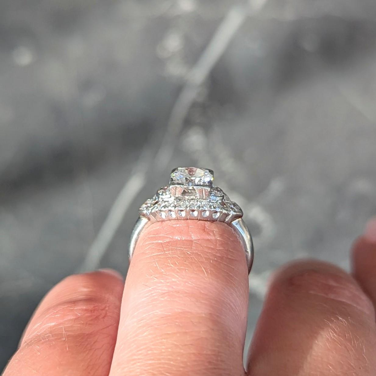 Mid-Century 1.24 CTW Diamond Platinum Vintage Cluster Engagement Ring