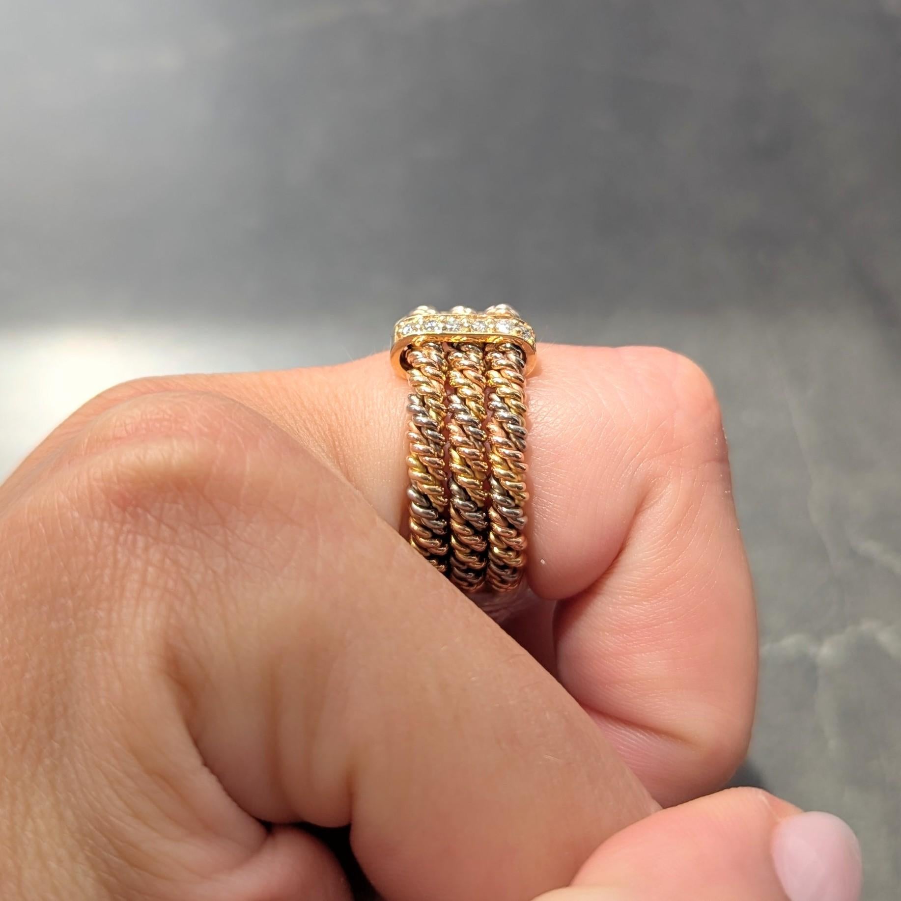 1970's Georg Jensen Diamond 18K Tri-Colored Gold Twisted Rope Vintage Band Ring
