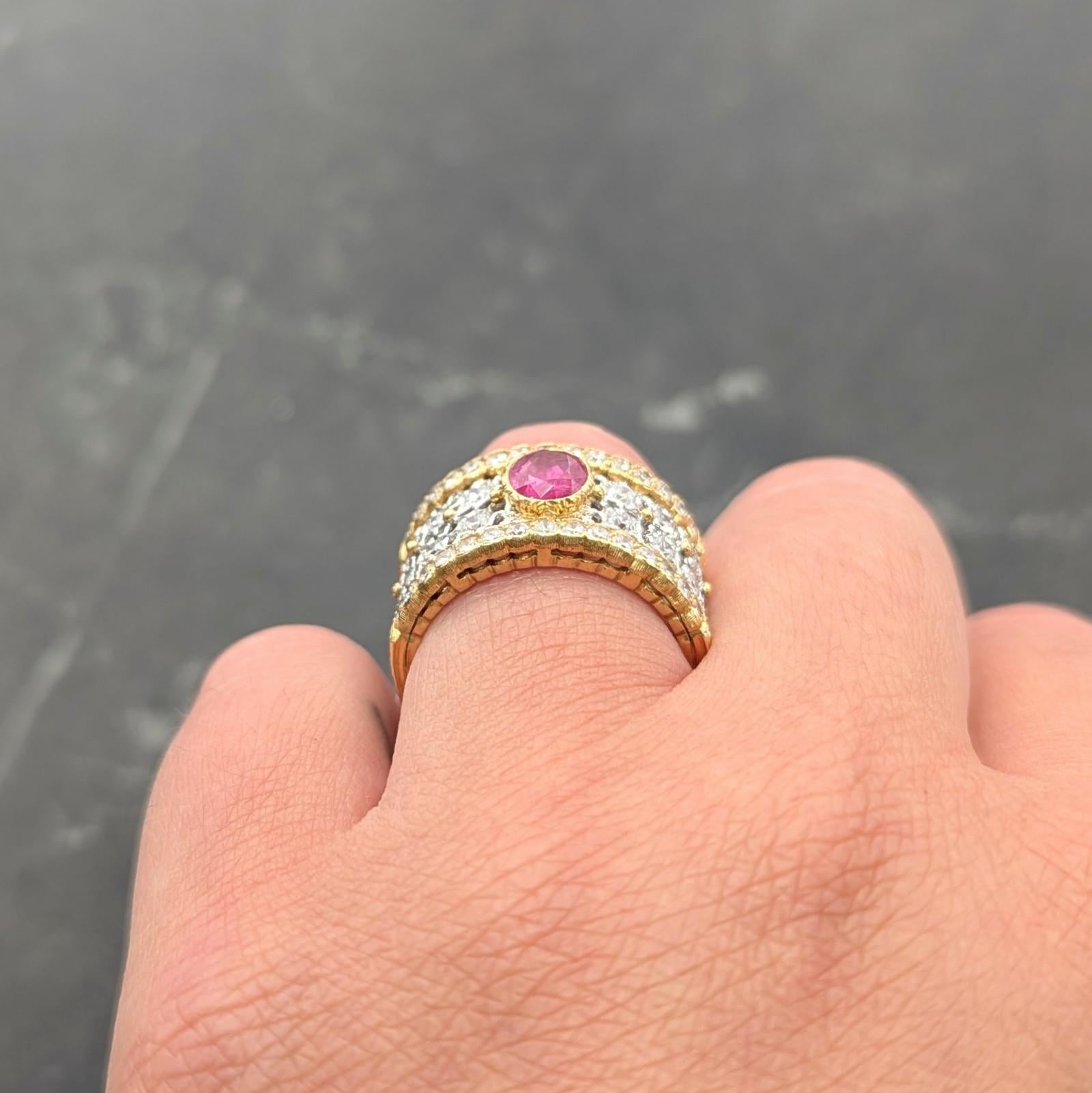 Buccellati Ruby Diamond 18K Yellow Gold Eternelle Vintage Band Ring
