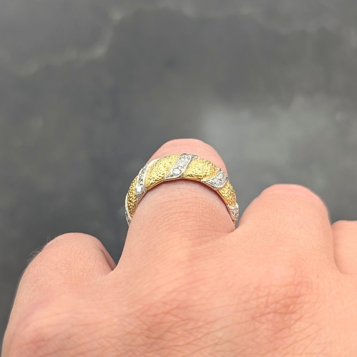 Buccellati 1980's 1.20 CTW Diamond 18K Gold Eternelle Textured Vintage Band Ring