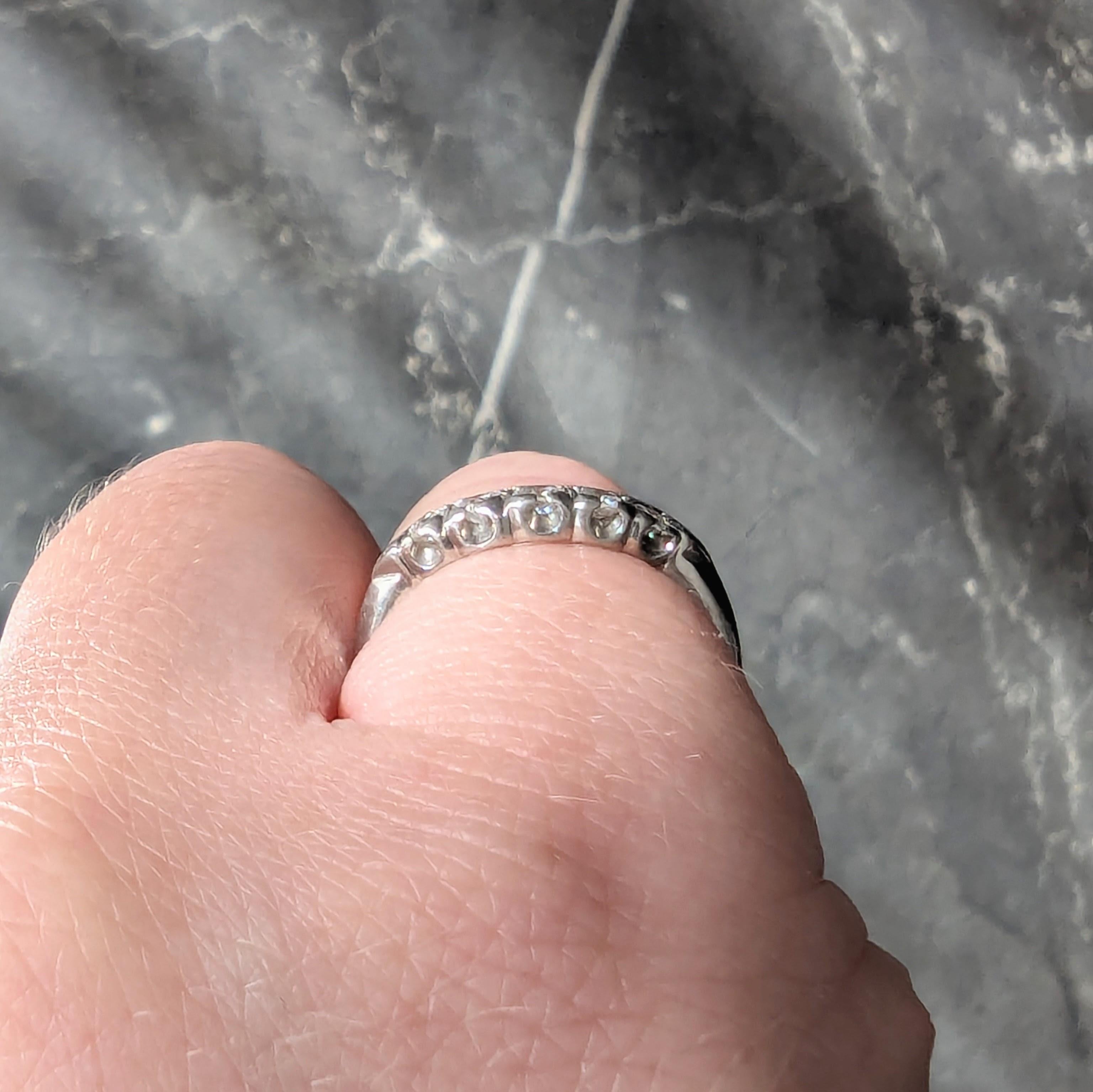 Mid-Century European Diamond Platinum Vintage Fishtail Contour Wedding Band Ring