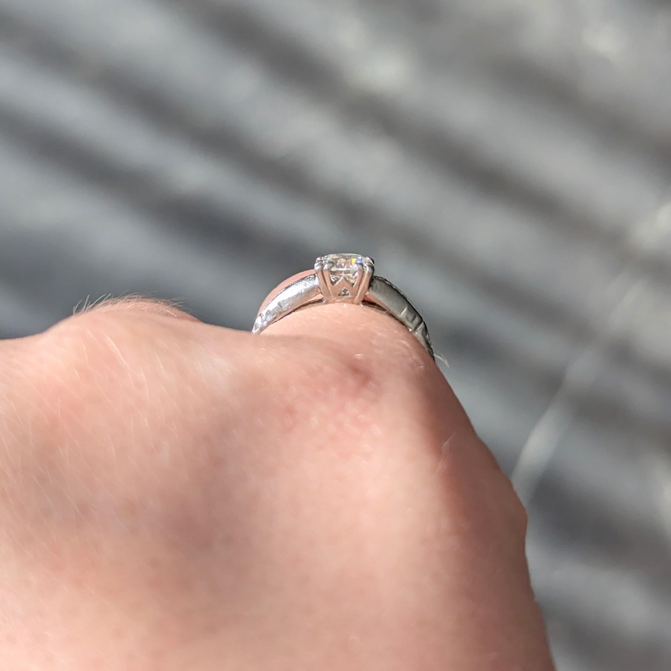 Baskin Bros. Retro Old European Cut Diamond Platinum Vintage Engagement Ring
