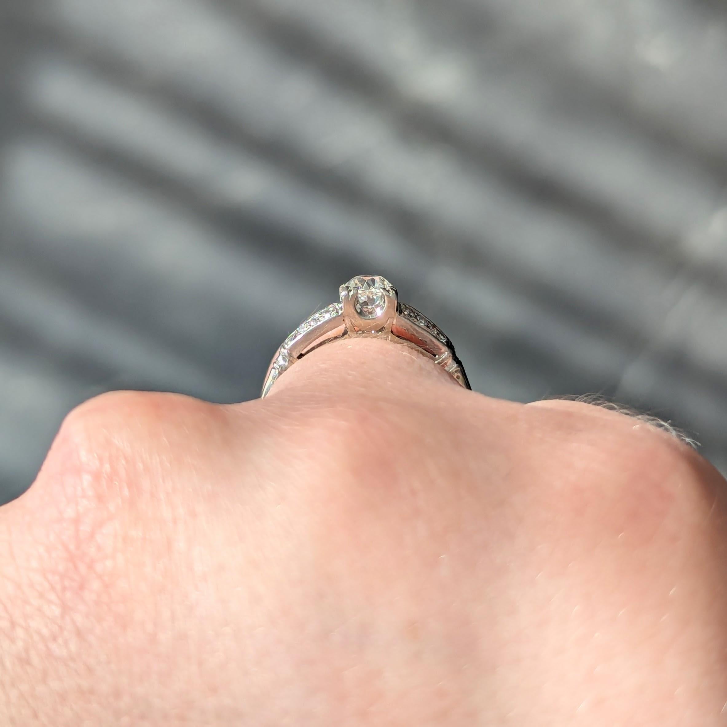 Retro 0.55 CTW Diamond 18 Karat White Gold Vintage Engagement Ring