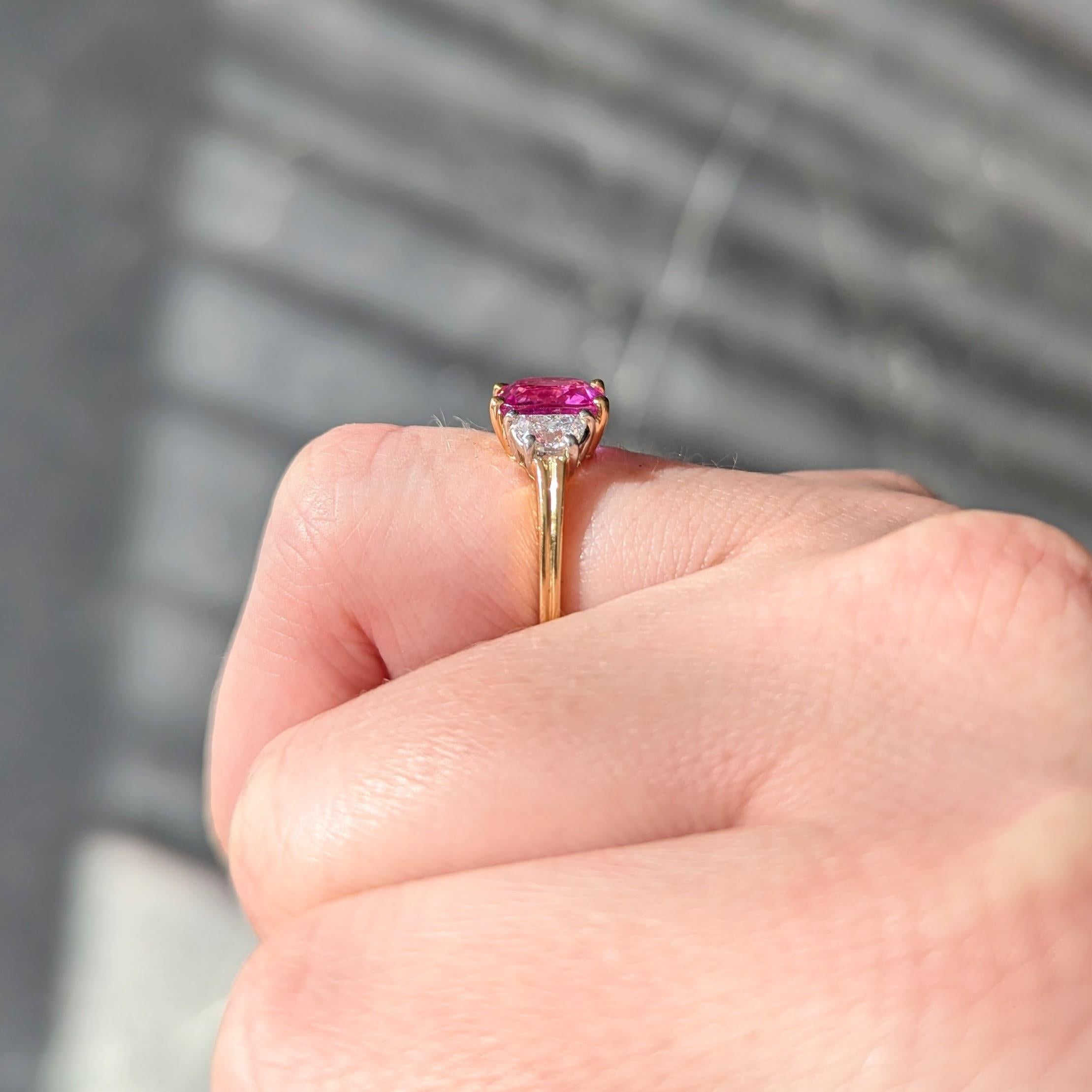 Oscar Heyman 1980's 3.30 CTW Pink Sapphire Diamond Platinum 18K Gold Ring GIA