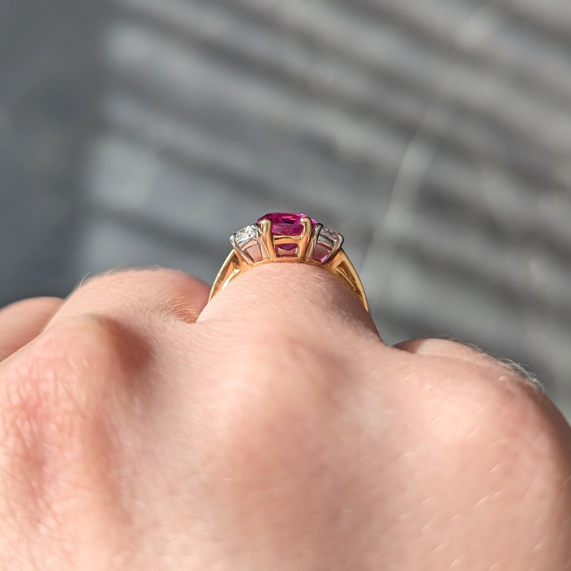 Oscar Heyman 1980's 3.30 CTW Pink Sapphire Diamond Platinum 18K Gold Ring GIA