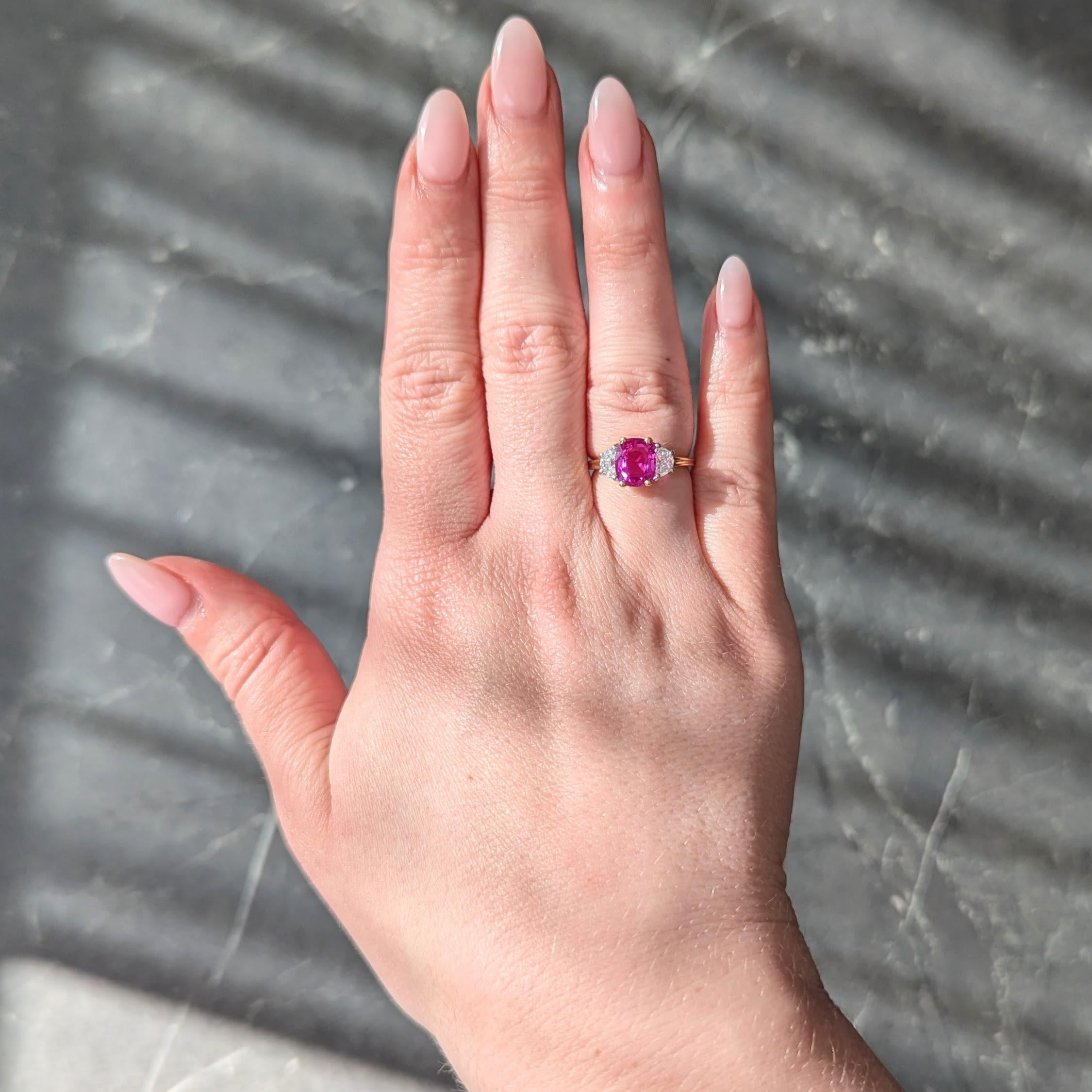 Oscar Heyman 1980's 3.30 CTW Pink Sapphire Diamond Platinum 18K Gold Ring GIA