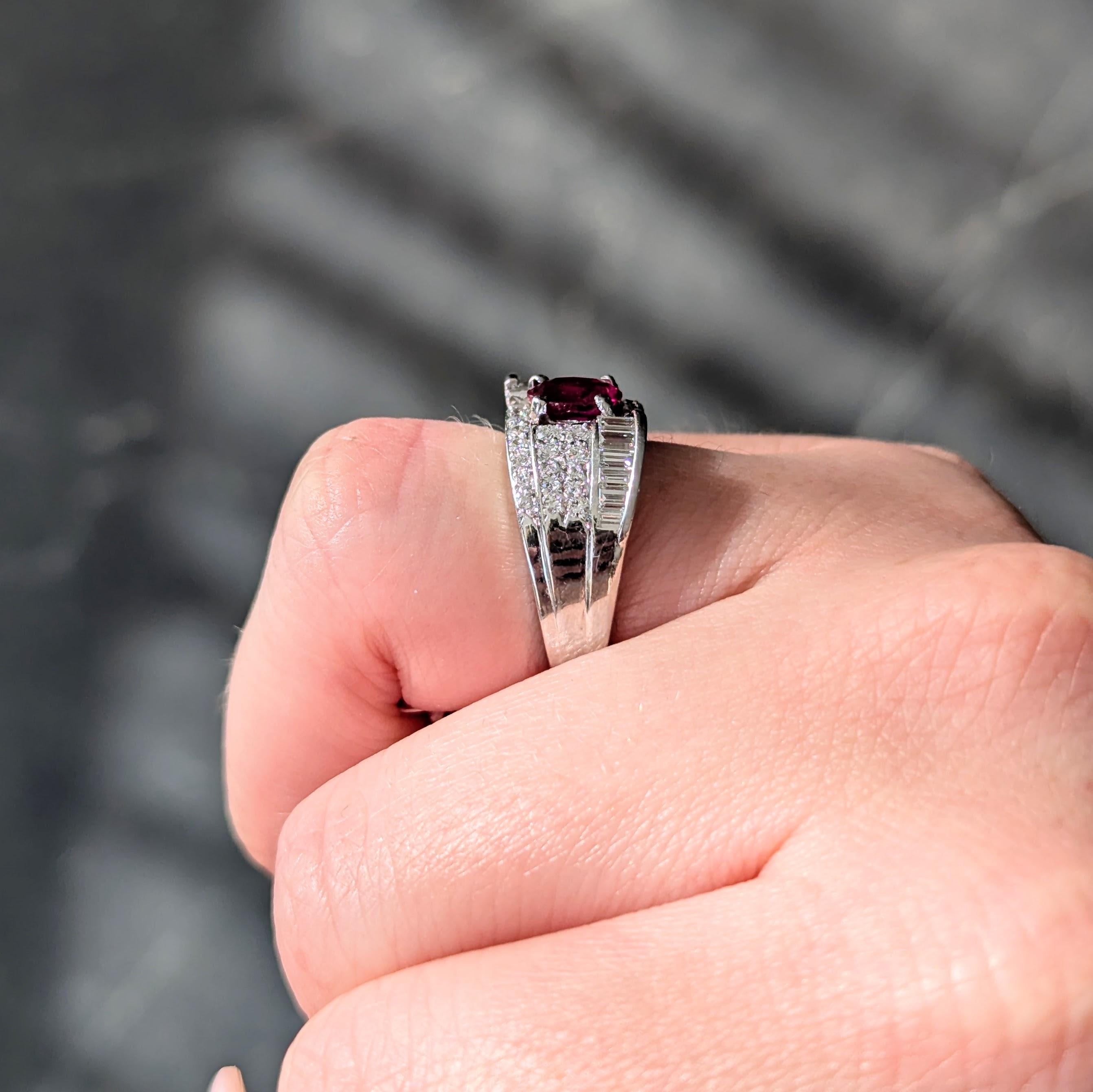 Vintage 2.25 CTW No Heat Ruby Diamond Platinum Wide Band Ring GIA