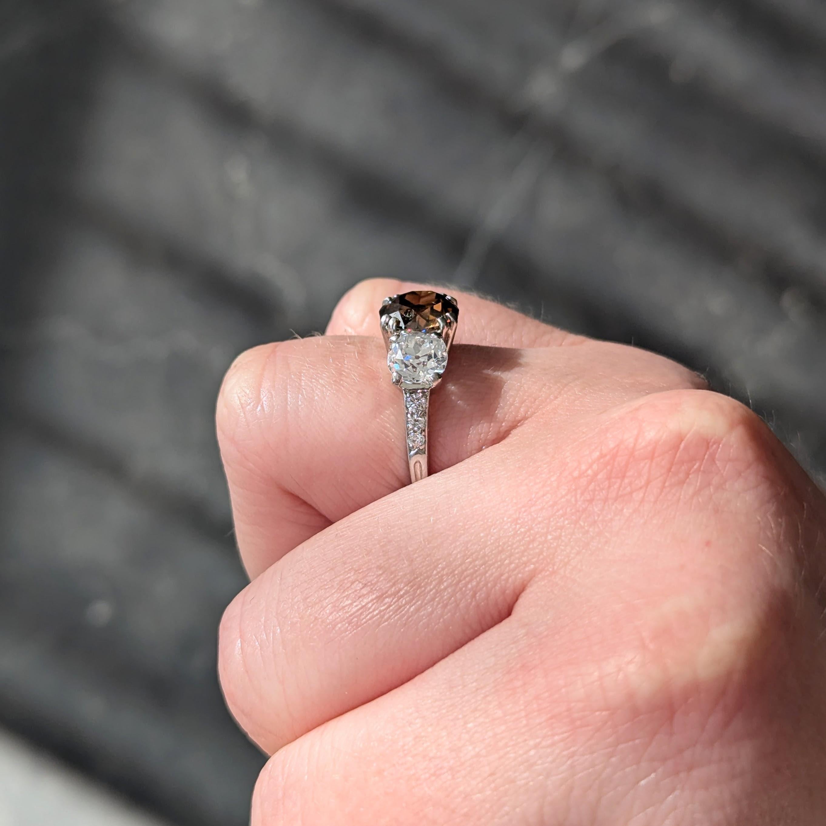 Mid-Century 4.25 CTW Fancy Orangy Brown Diamond Platinum Vintage Engagement Ring