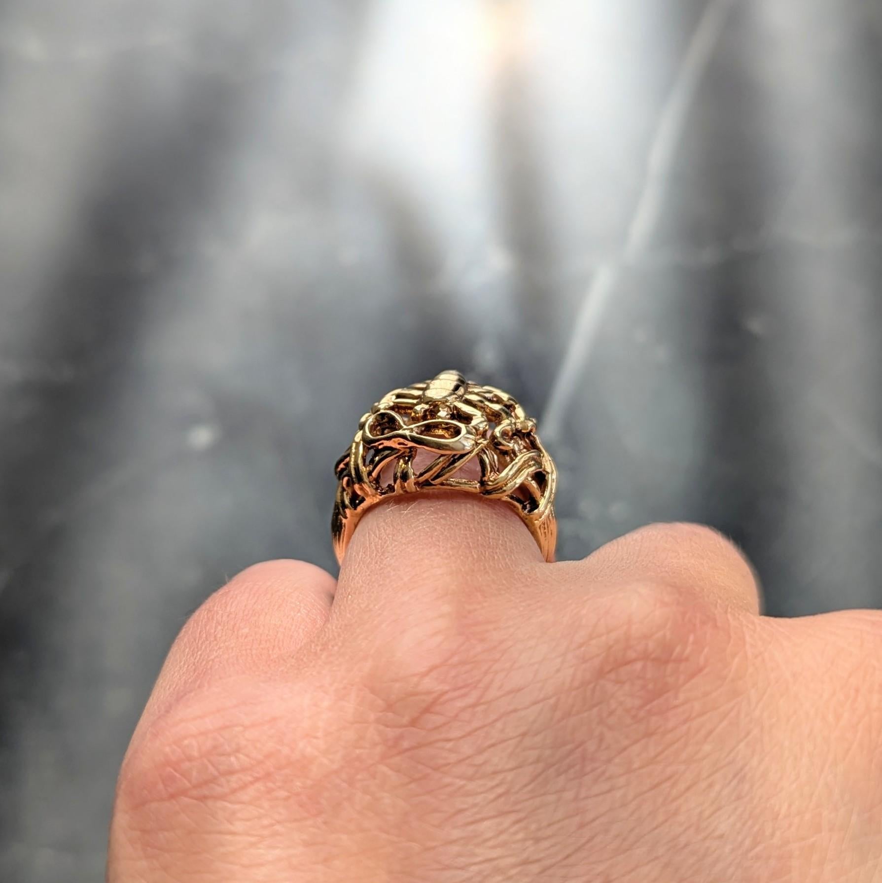 1970's 14 Karat Yellow Gold Vintage Scorpio Zodiac Dome Ring