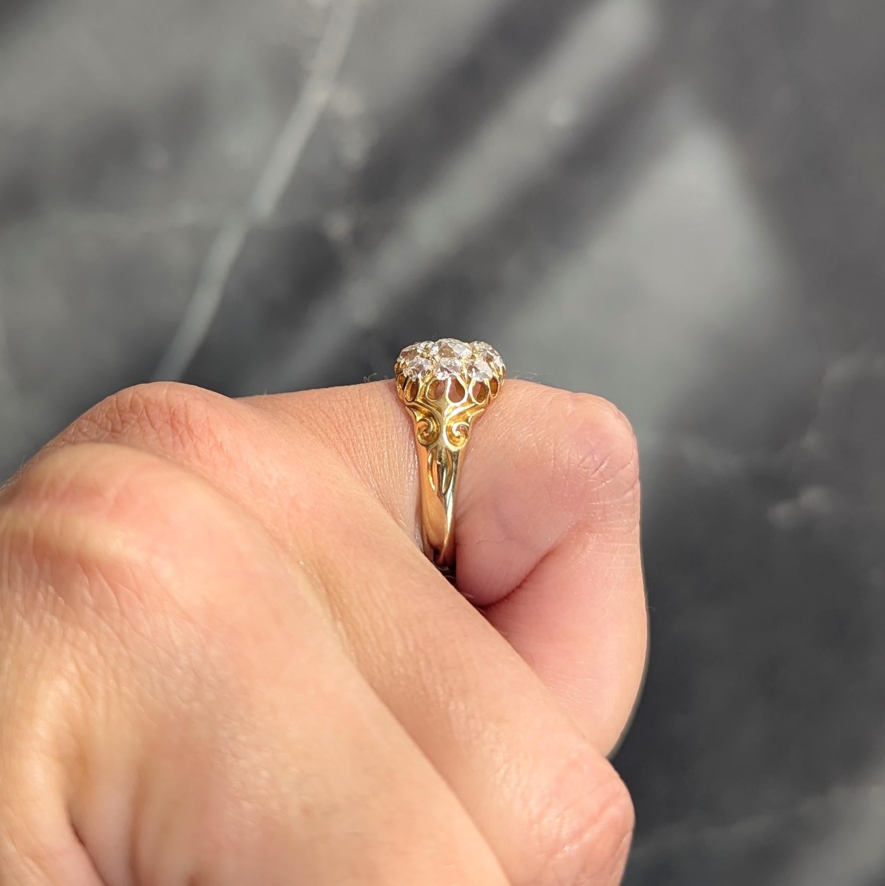 Victorian 1.26 CTW Old Mine Cut Diamond 18K Yellow Gold Antique Cluster Ring