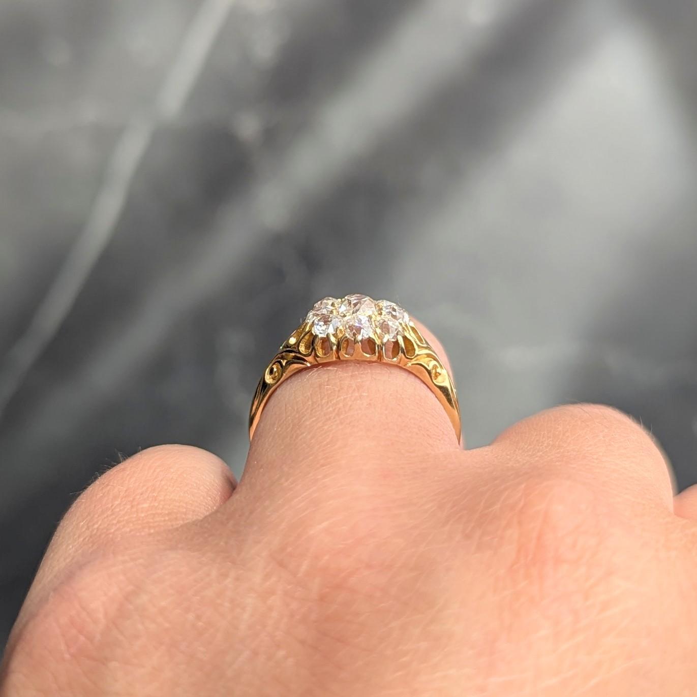 Victorian 1.26 CTW Old Mine Cut Diamond 18K Yellow Gold Antique Cluster Ring