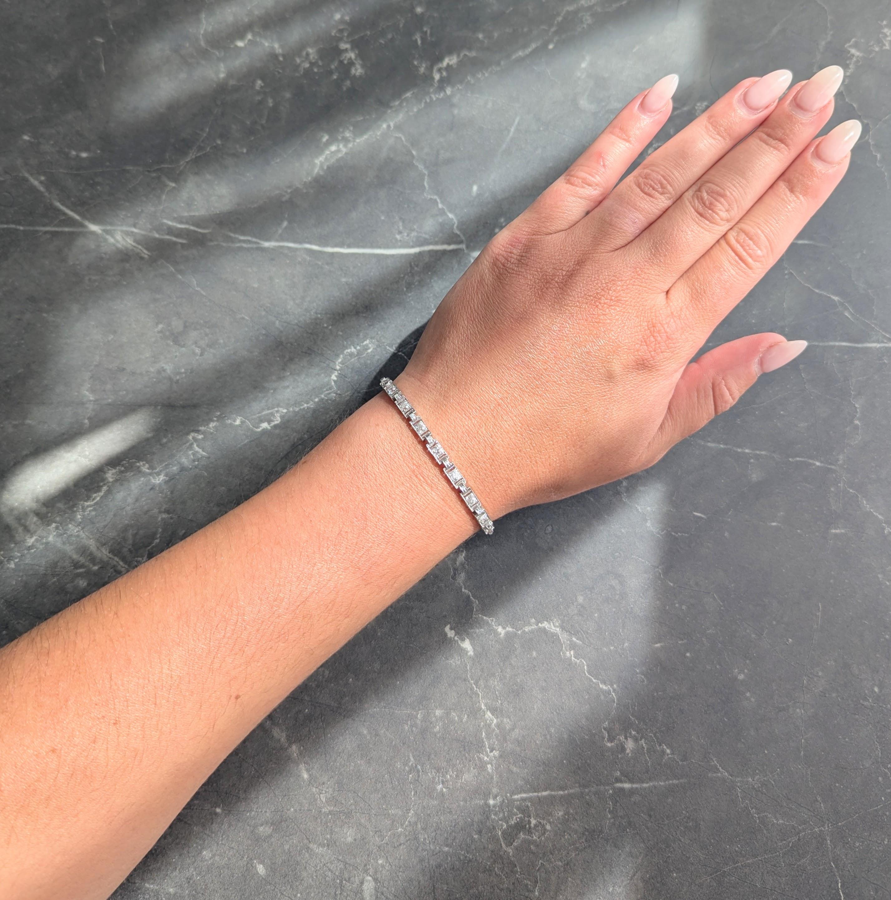 Art Deco 3.15 CTW Old European Cut Diamond Platinum Vintage Line Bracelet