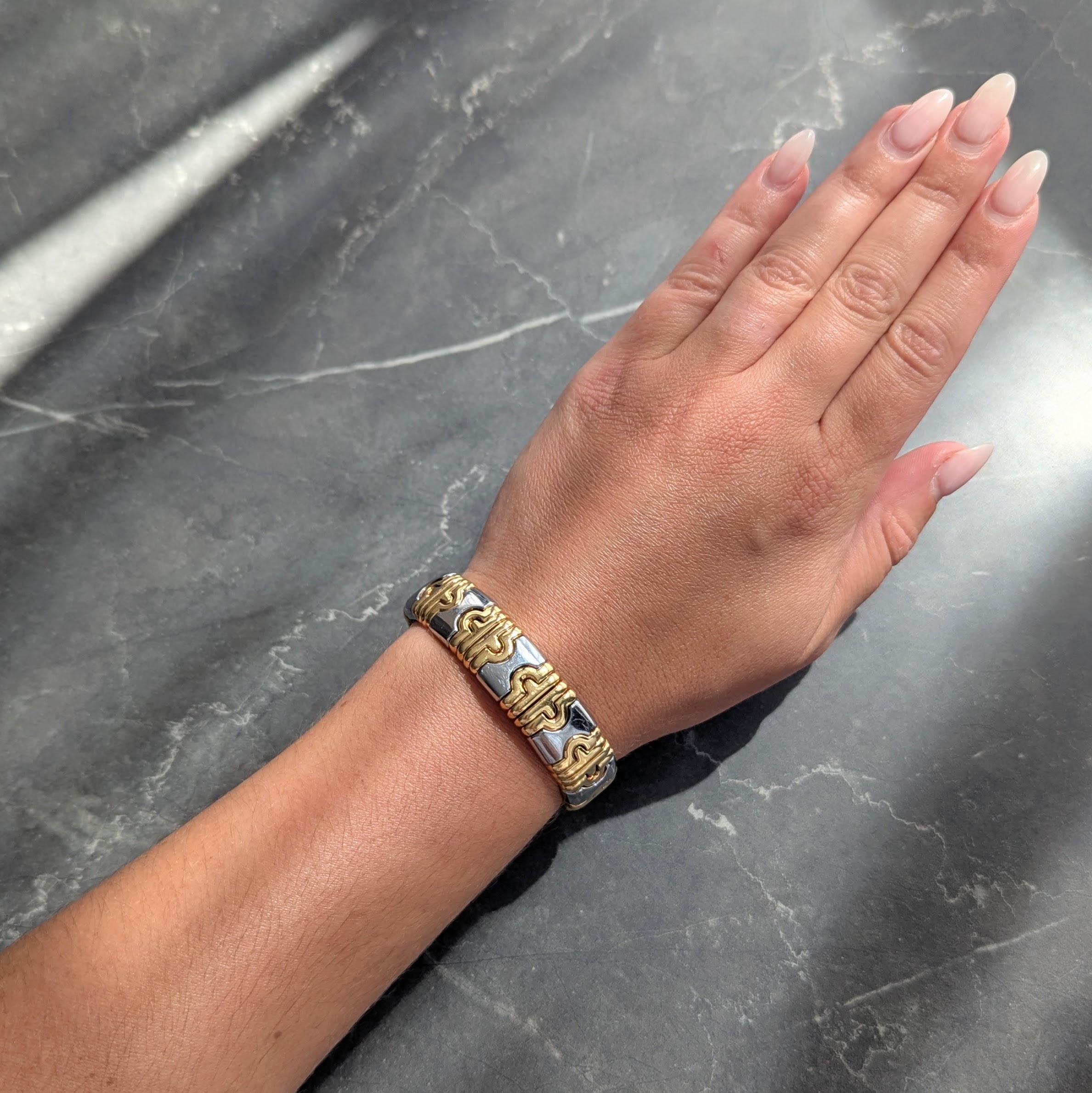 Bulgari 1980's 18 Karat Yellow Gold Steel Parentesi Cuff Bracelet