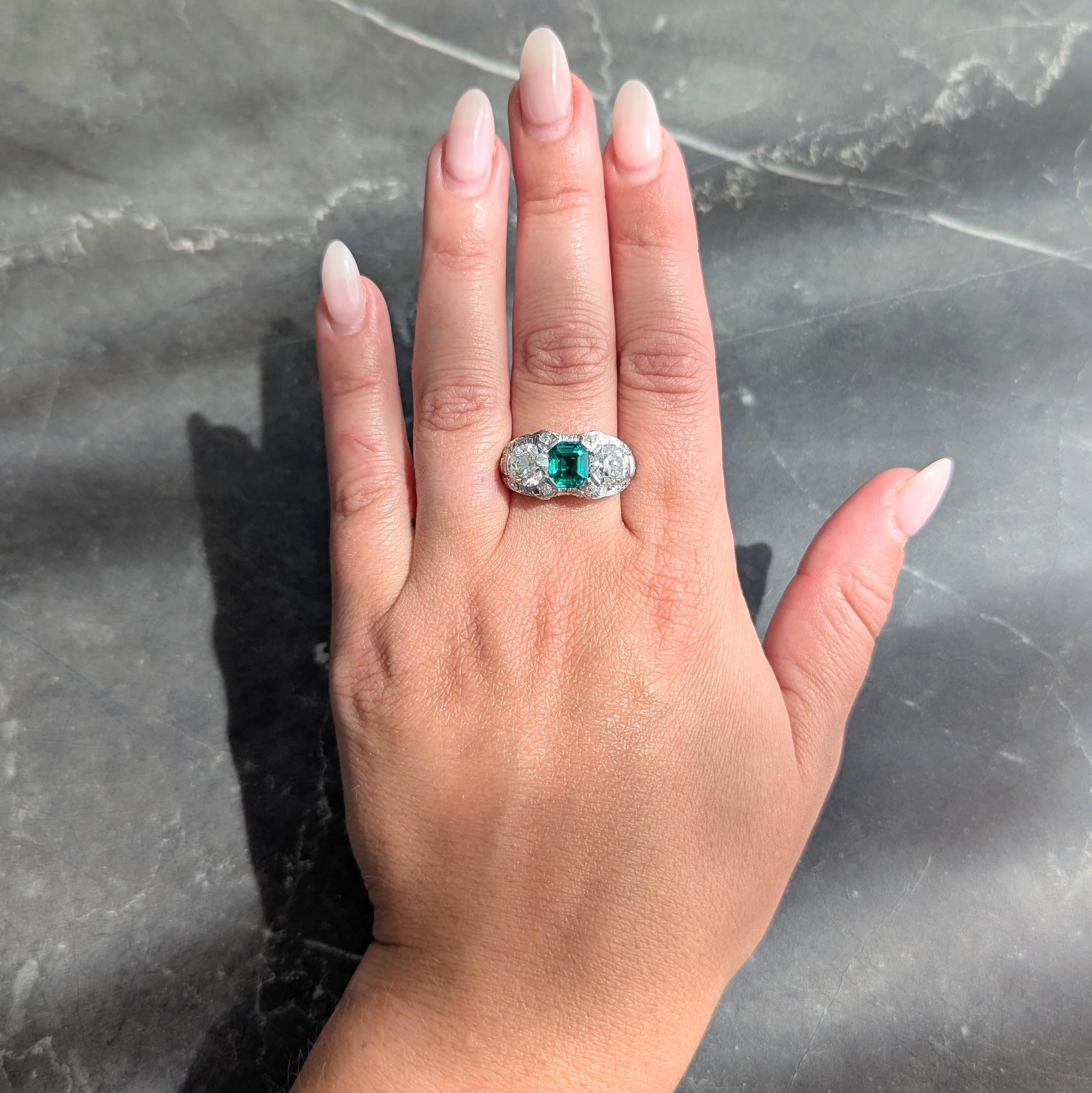 Art Deco 5.65 CTW Colombian Emerald Diamond Platinum Vintage Ring AGL
