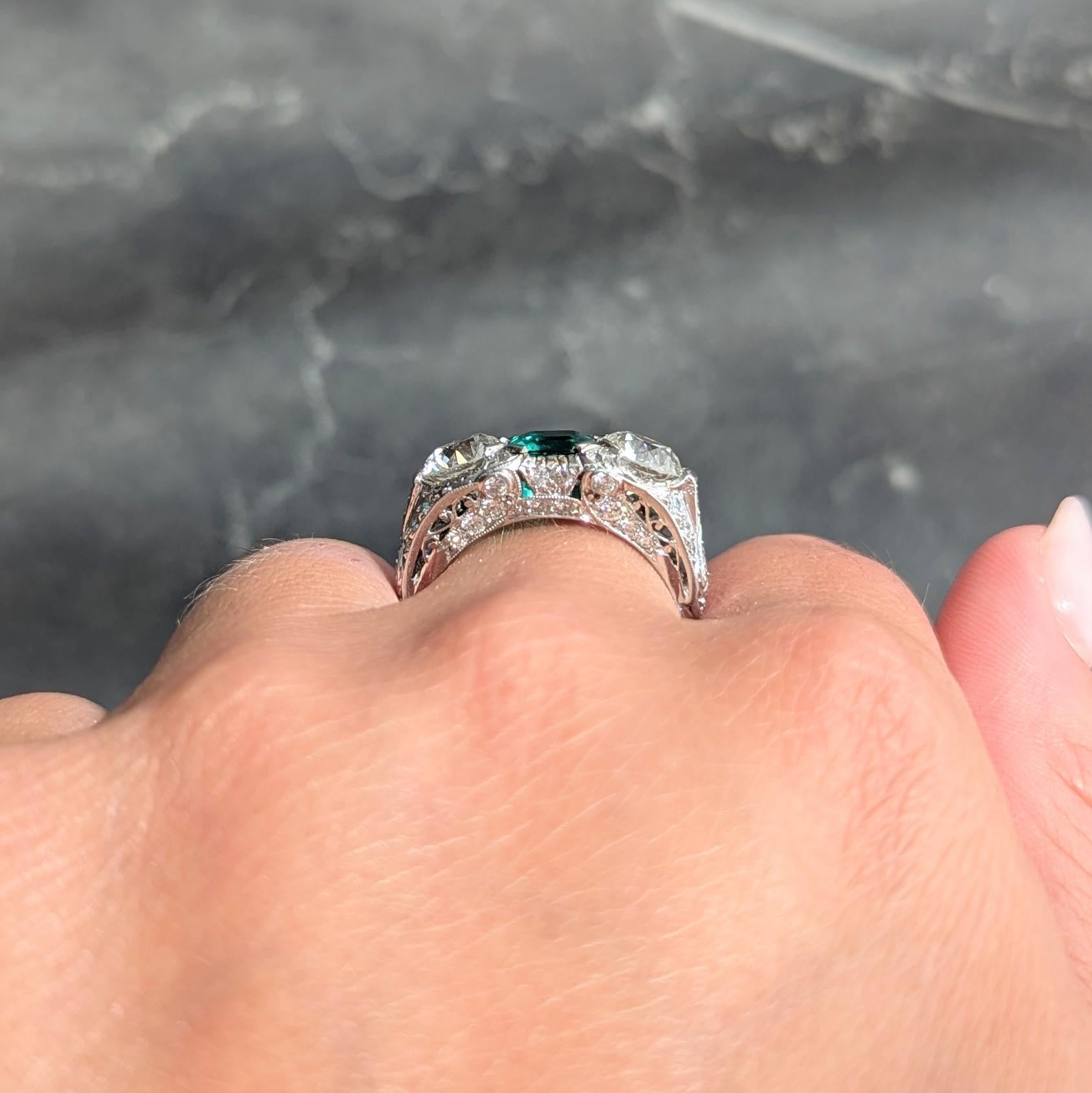 Art Deco 5.65 CTW Colombian Emerald Diamond Platinum Vintage Ring AGL