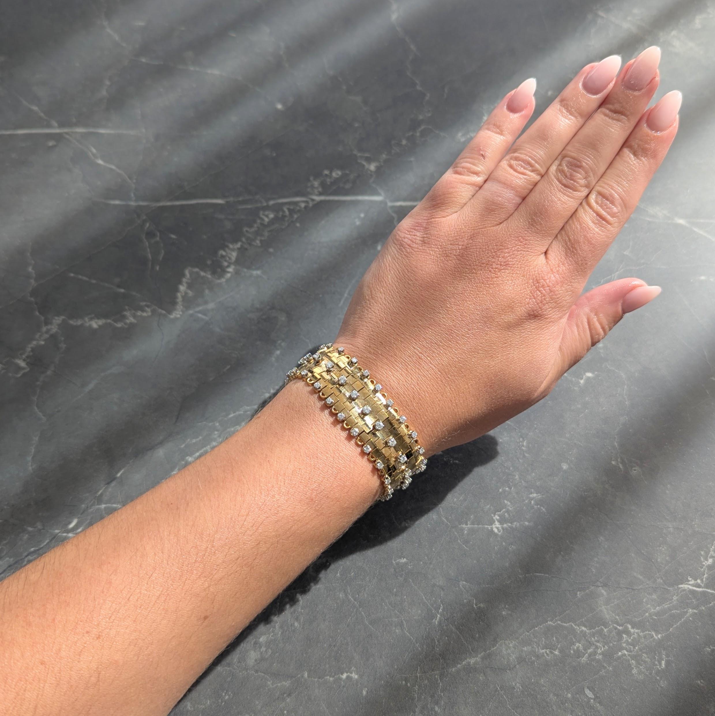 Mid-Century 4.32 CTW Diamond Platinum 18K Gold Vintage Panther Link Bracelet