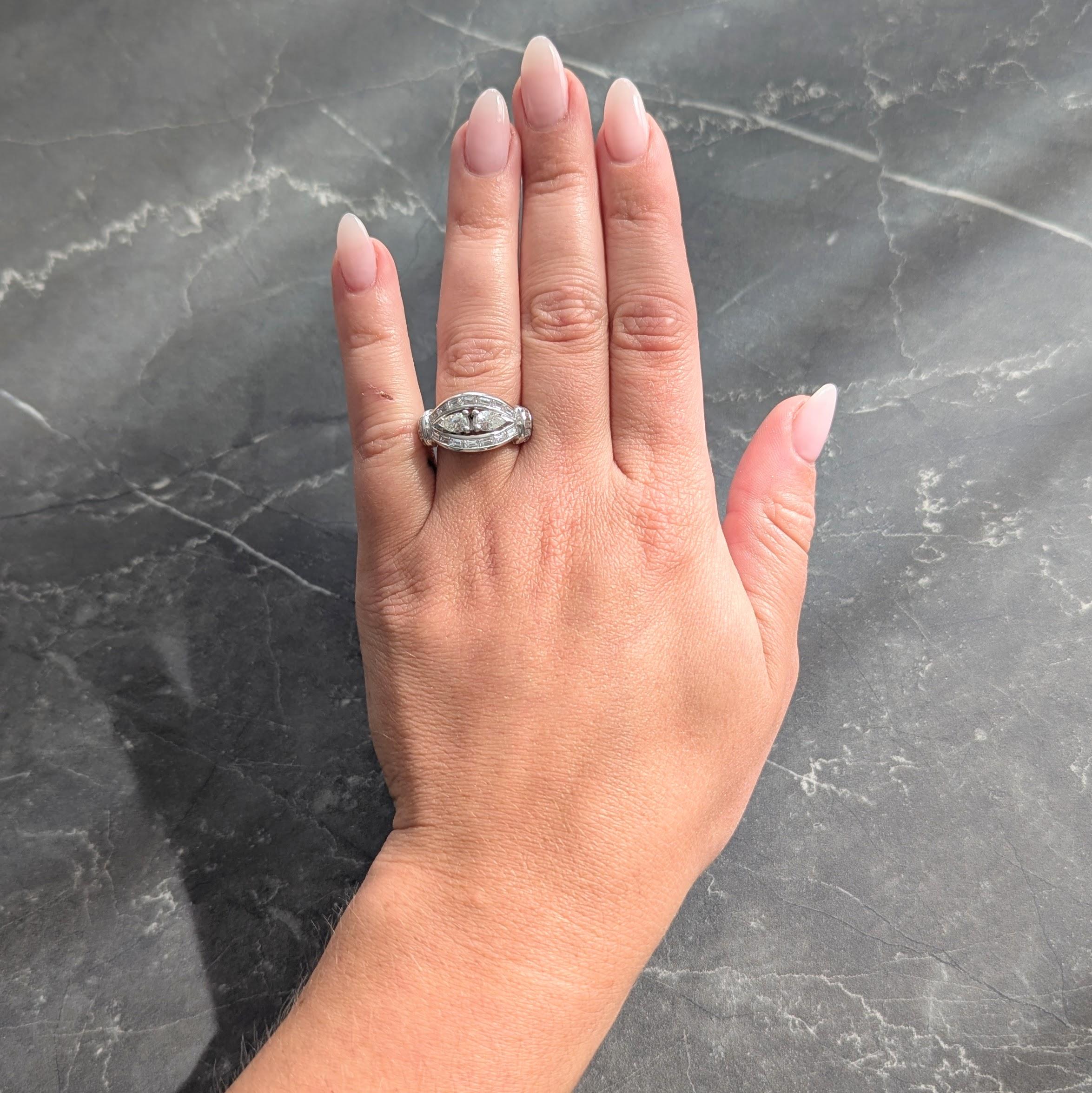 Mid-Century 2.35 CTW Diamond Platinum Vintage Bombé Ring