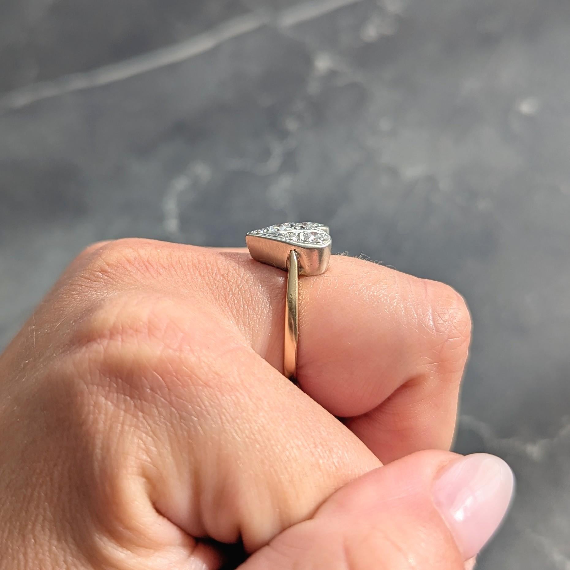 Mid-Century 0.57 CTW Diamond 14 Karat Two-Tone Gold Vintage Heart Ring