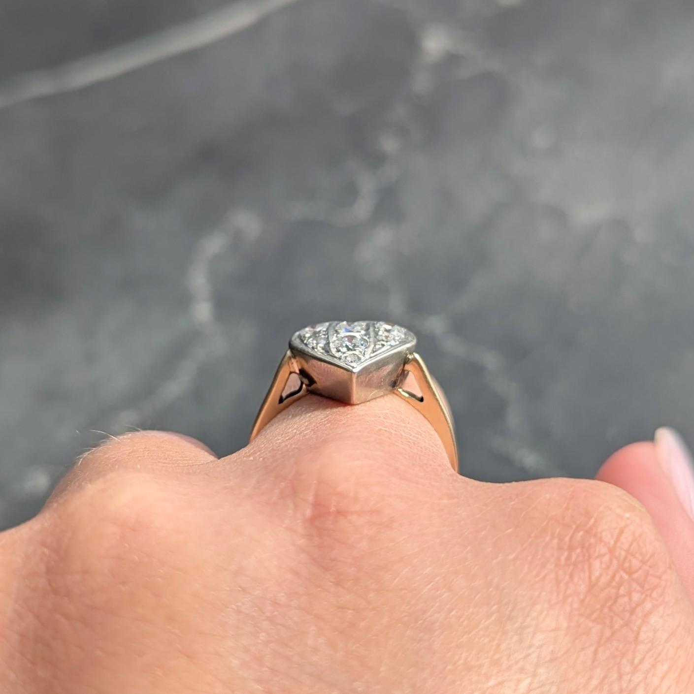 Mid-Century 0.57 CTW Diamond 14 Karat Two-Tone Gold Vintage Heart Ring