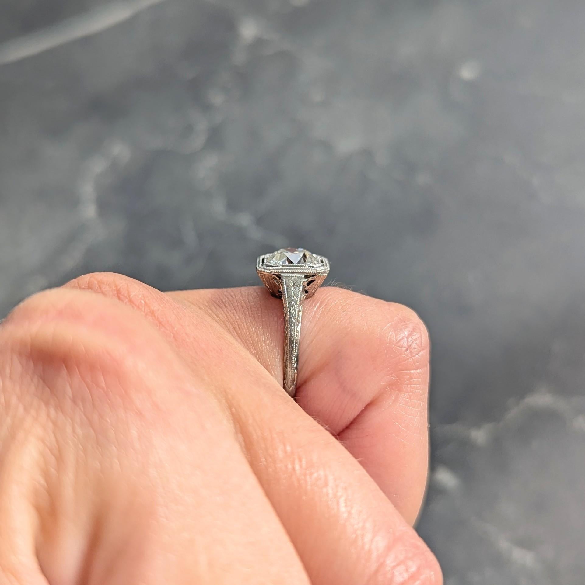 Art Deco Old European 1.34 CTW Diamond 18K Gold Vintage Engagement Ring GIA