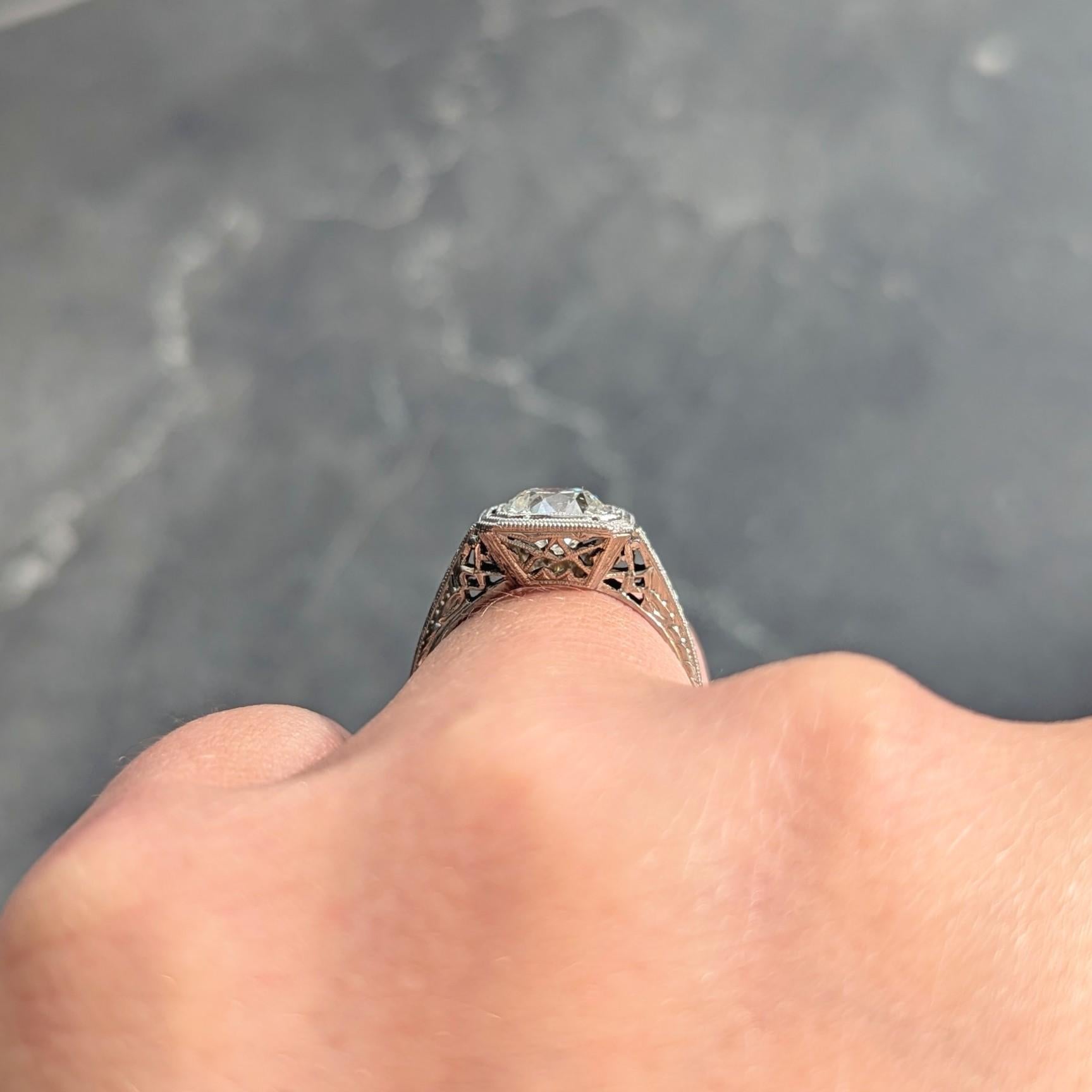 Art Deco Old European 1.34 CTW Diamond 18K Gold Vintage Engagement Ring GIA