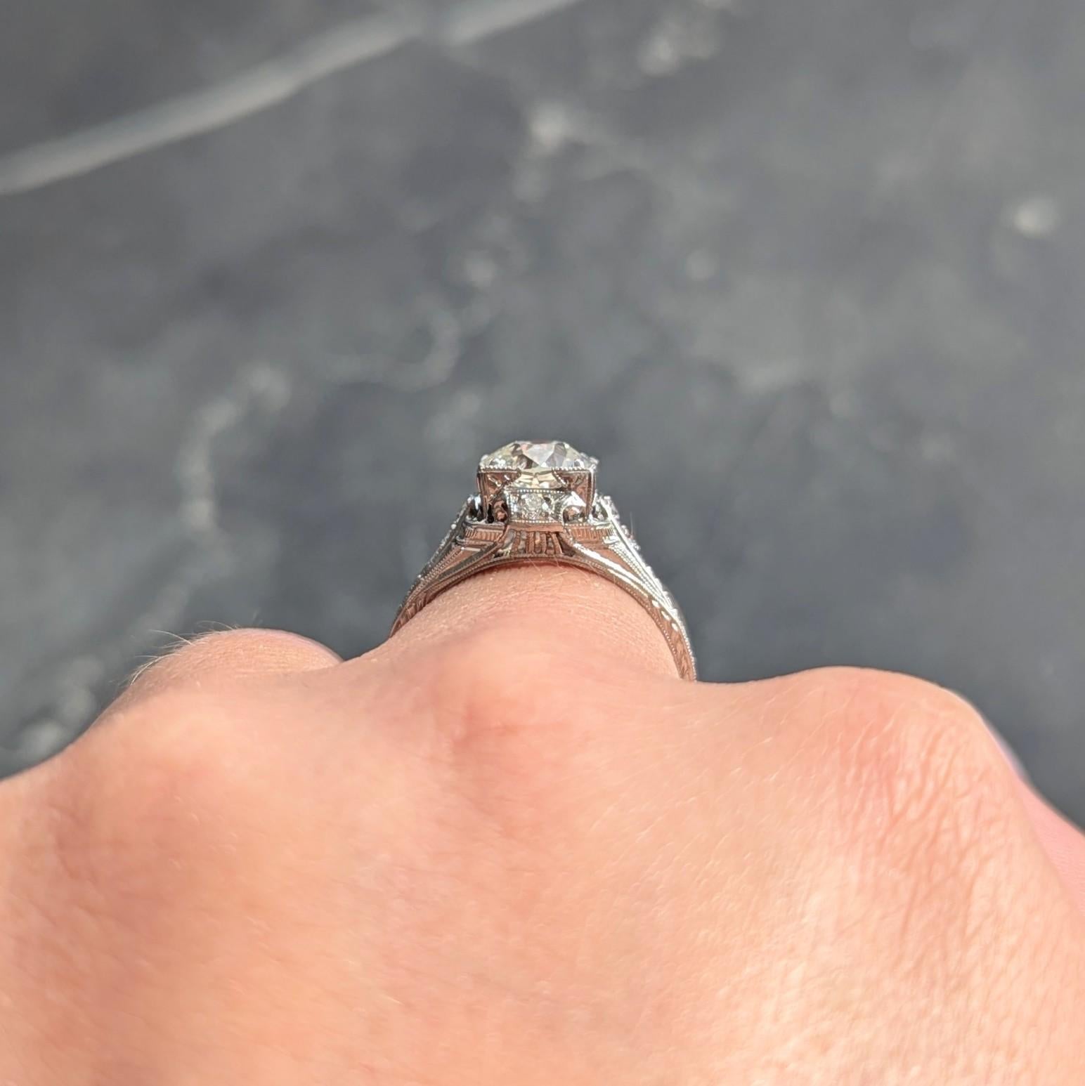 Art Deco 1.67 CTW Diamond Platinum Orange Blossom Vintage Engagement Ring