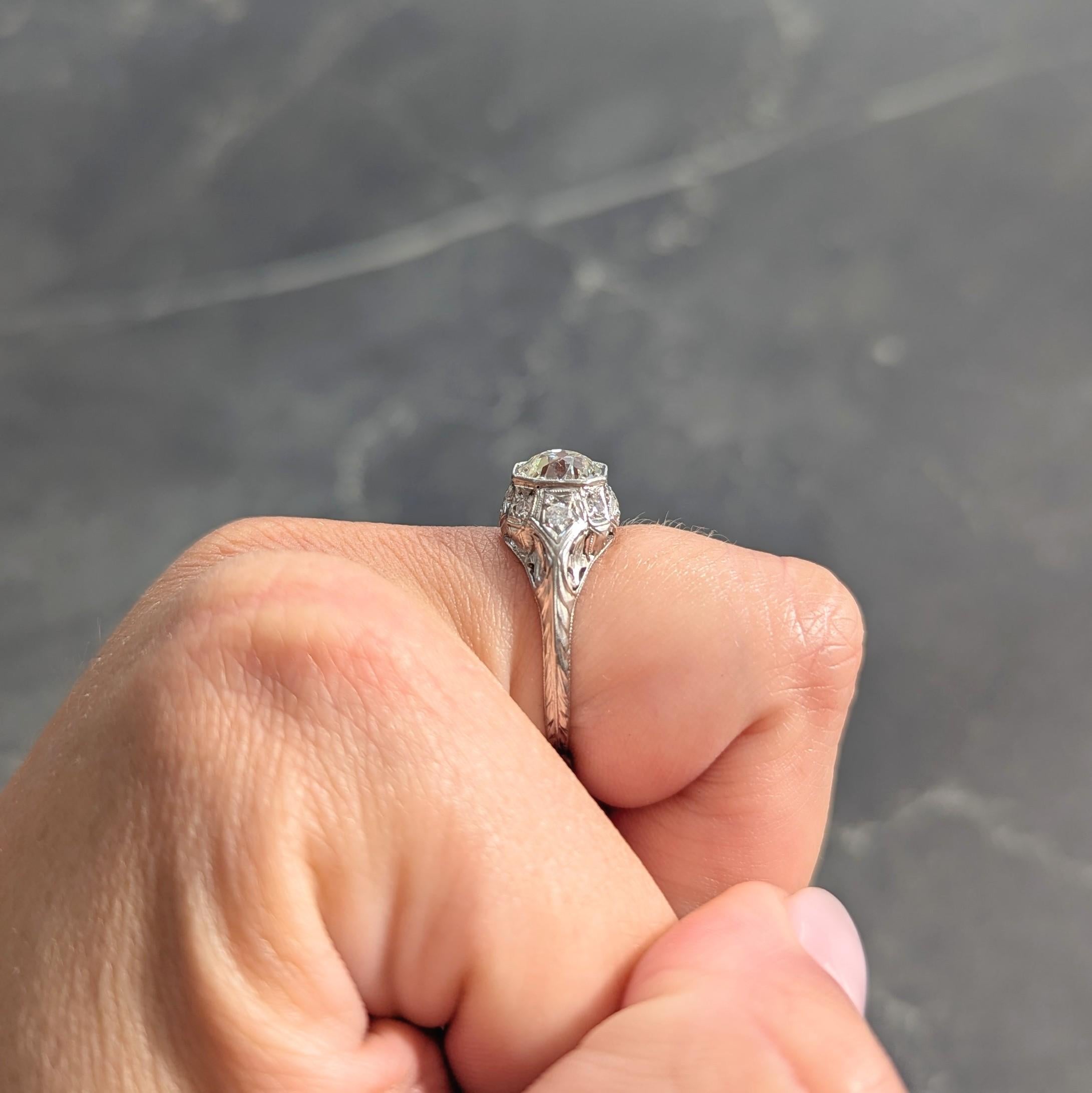 Edwardian 1.64 CTW Old European Diamond Platinum Foliate Antique Engagement Ring