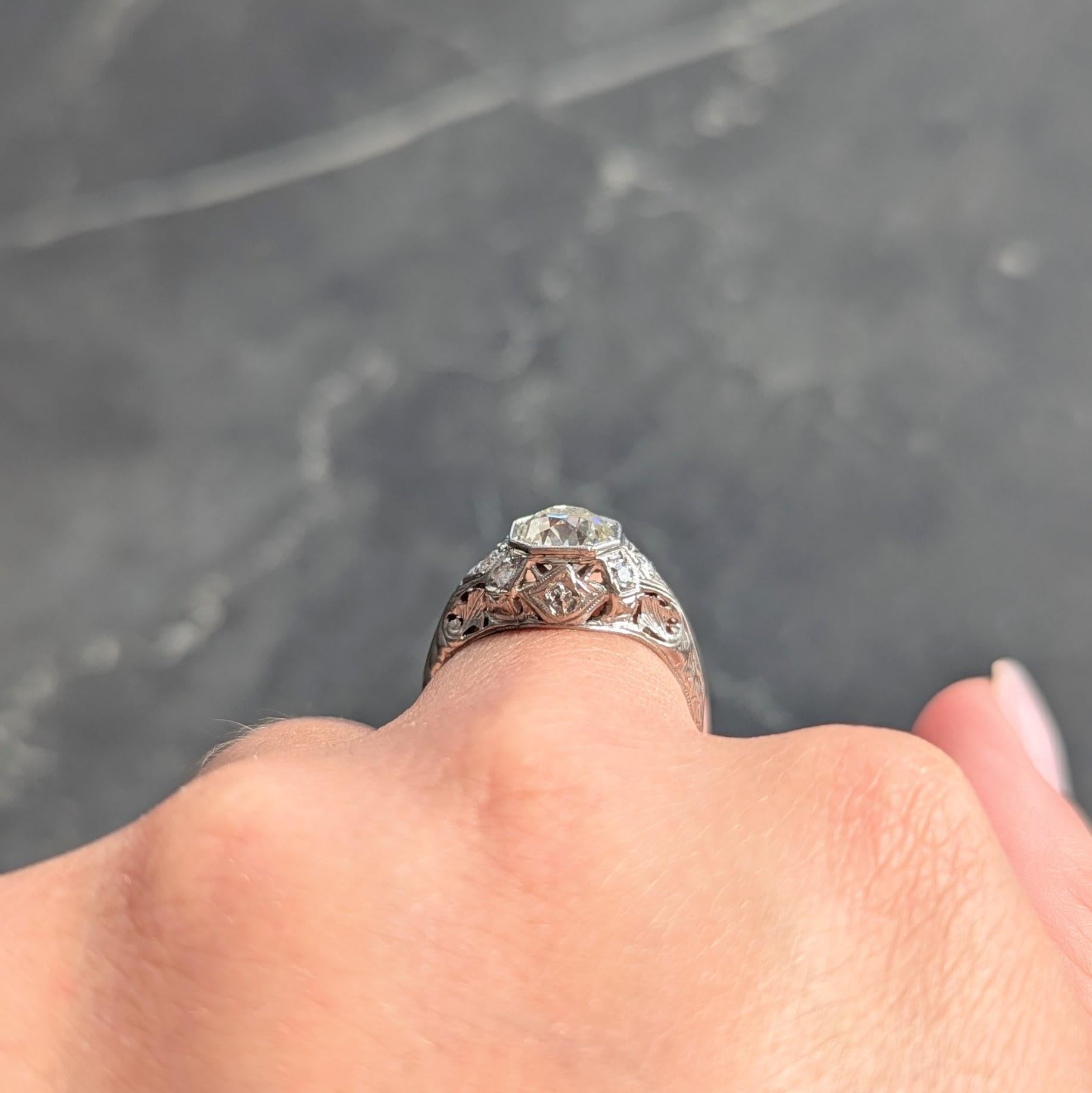 Edwardian 1.64 CTW Old European Diamond Platinum Foliate Antique Engagement Ring