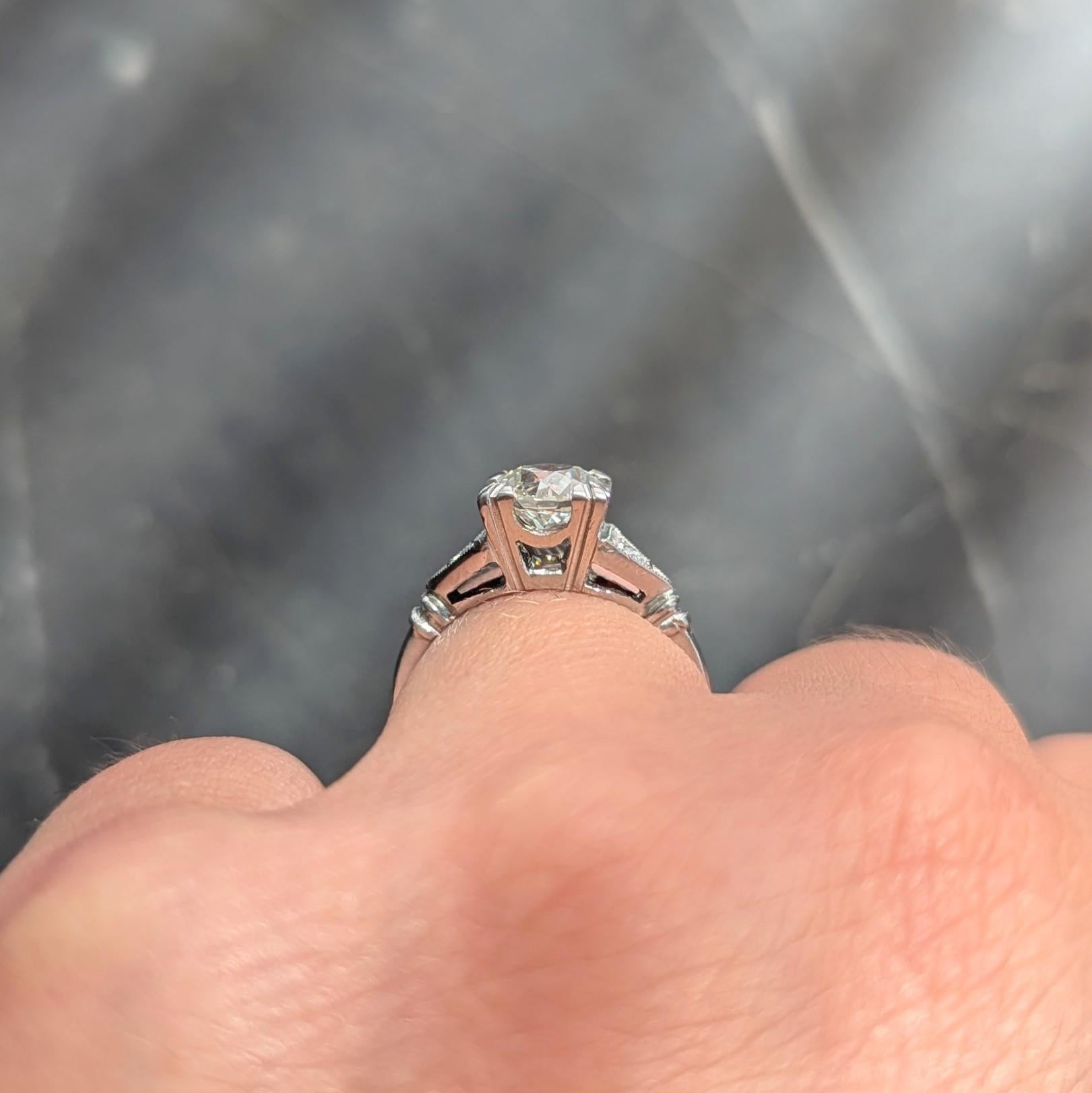 Art Deco 1.26 CTW Old European Diamond Platinum Vintage Engagement Ring GIA