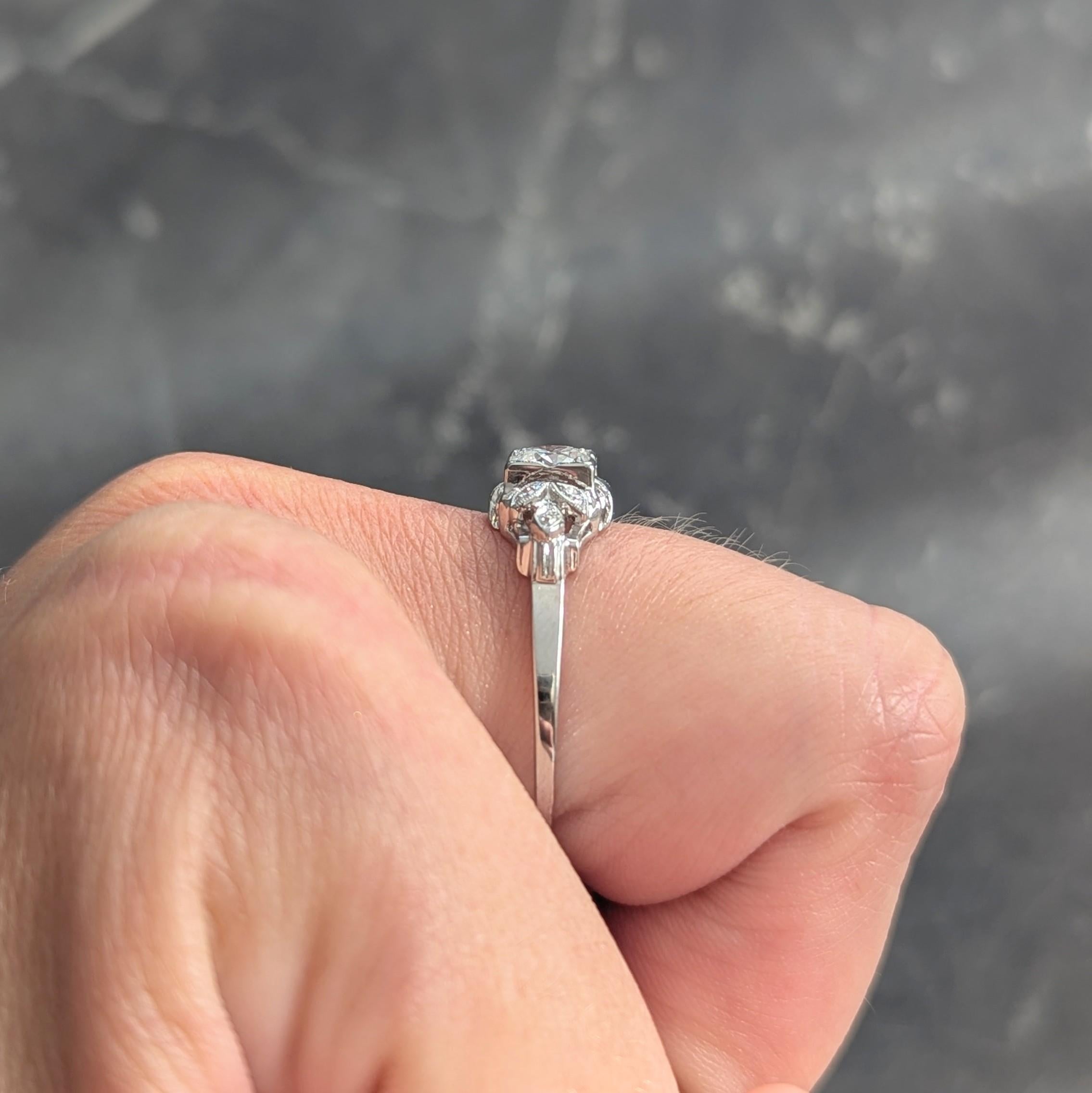 Jabel Art Deco European Diamond 18K White Gold Vintage Foliate Engagement Ring