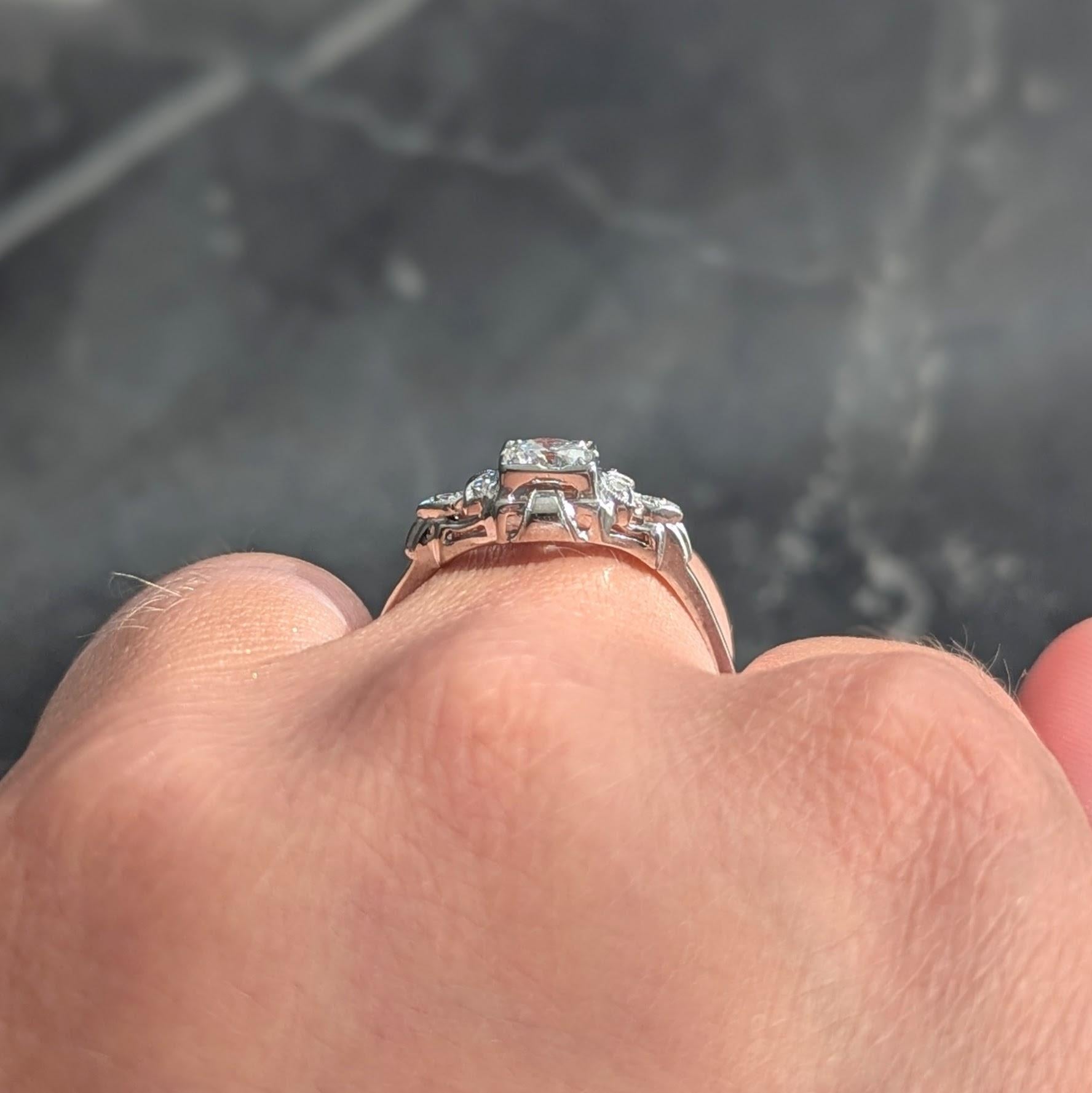 Jabel Art Deco European Diamond 18K White Gold Vintage Foliate Engagement Ring