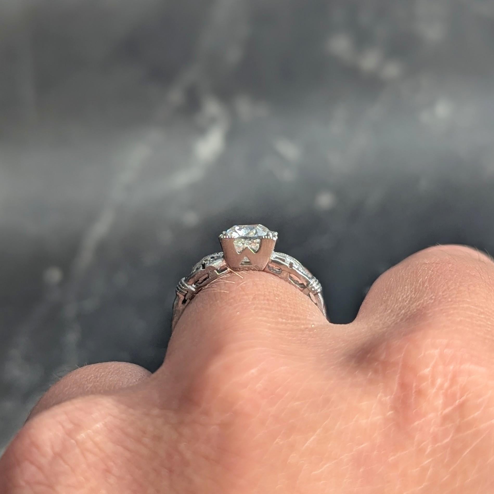 Art Deco 1.16 CTW Diamond Platinum Vintage Buckle Engagement Ring