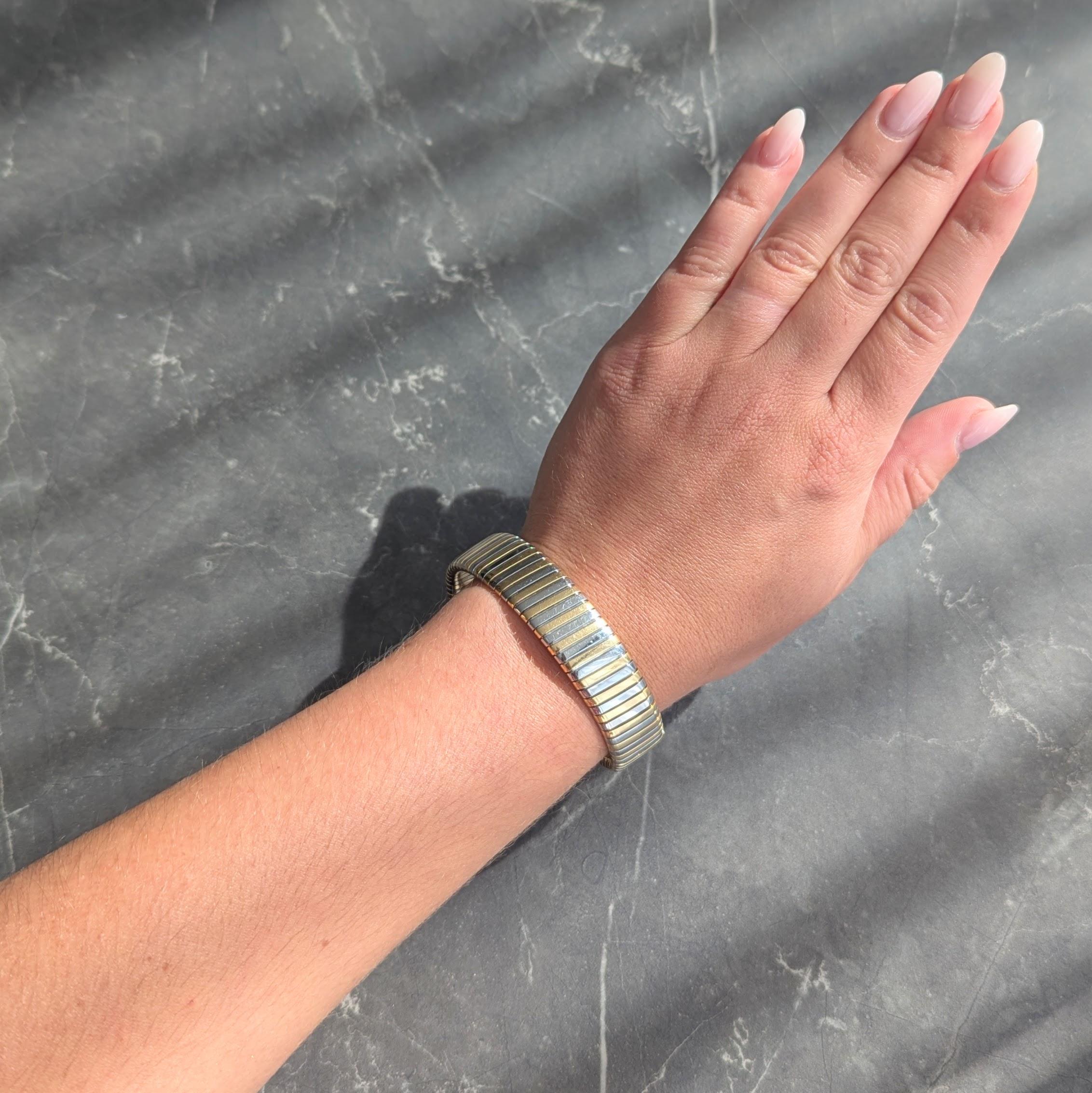 Bulgari 1990's 18K Yellow Gold Stainless Steel Tubogas Vintage Cuff Bracelet