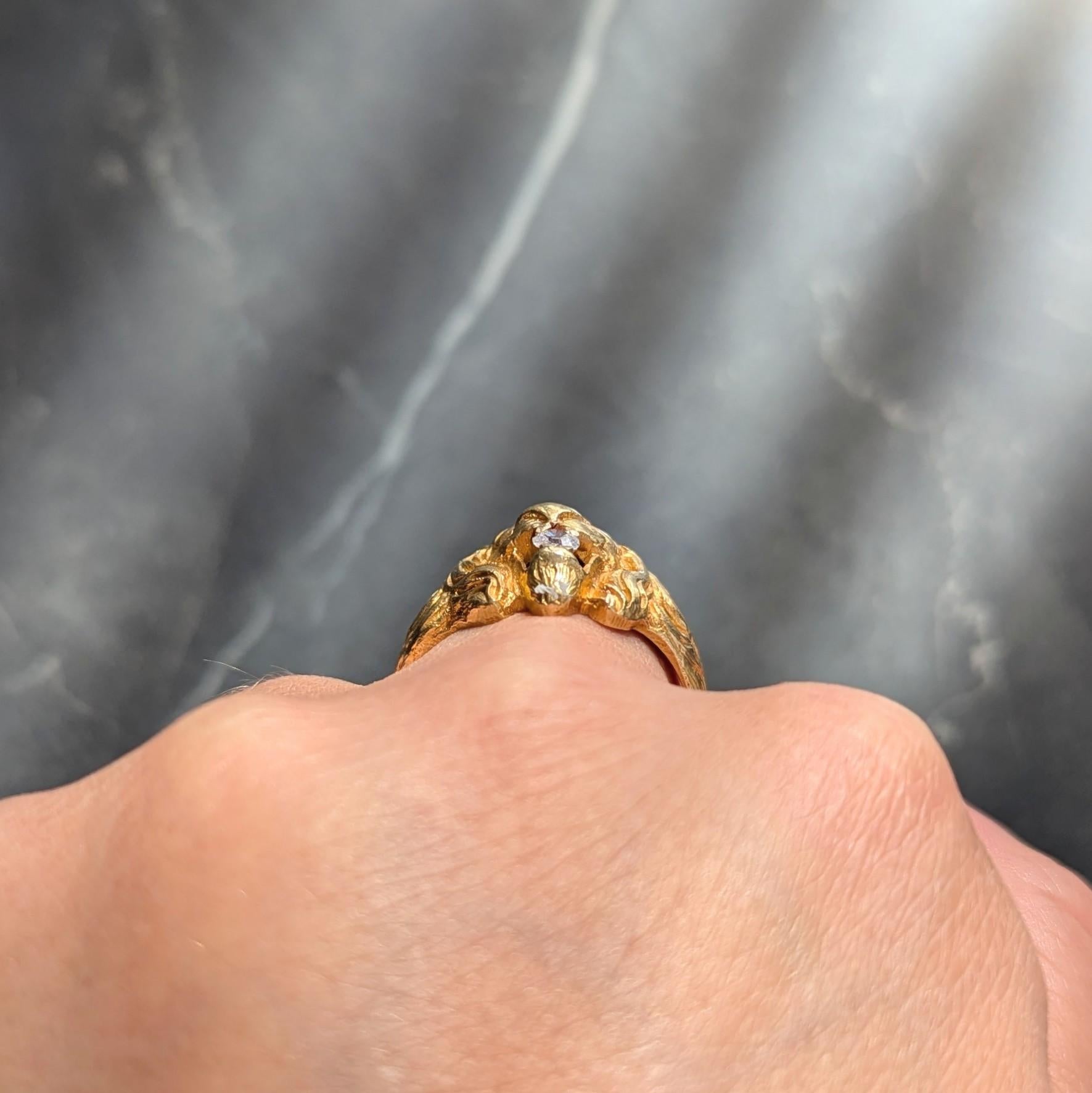 Art Nouveau French 1924 Diamond 18 Karat Yellow Gold Antique Lion Ring