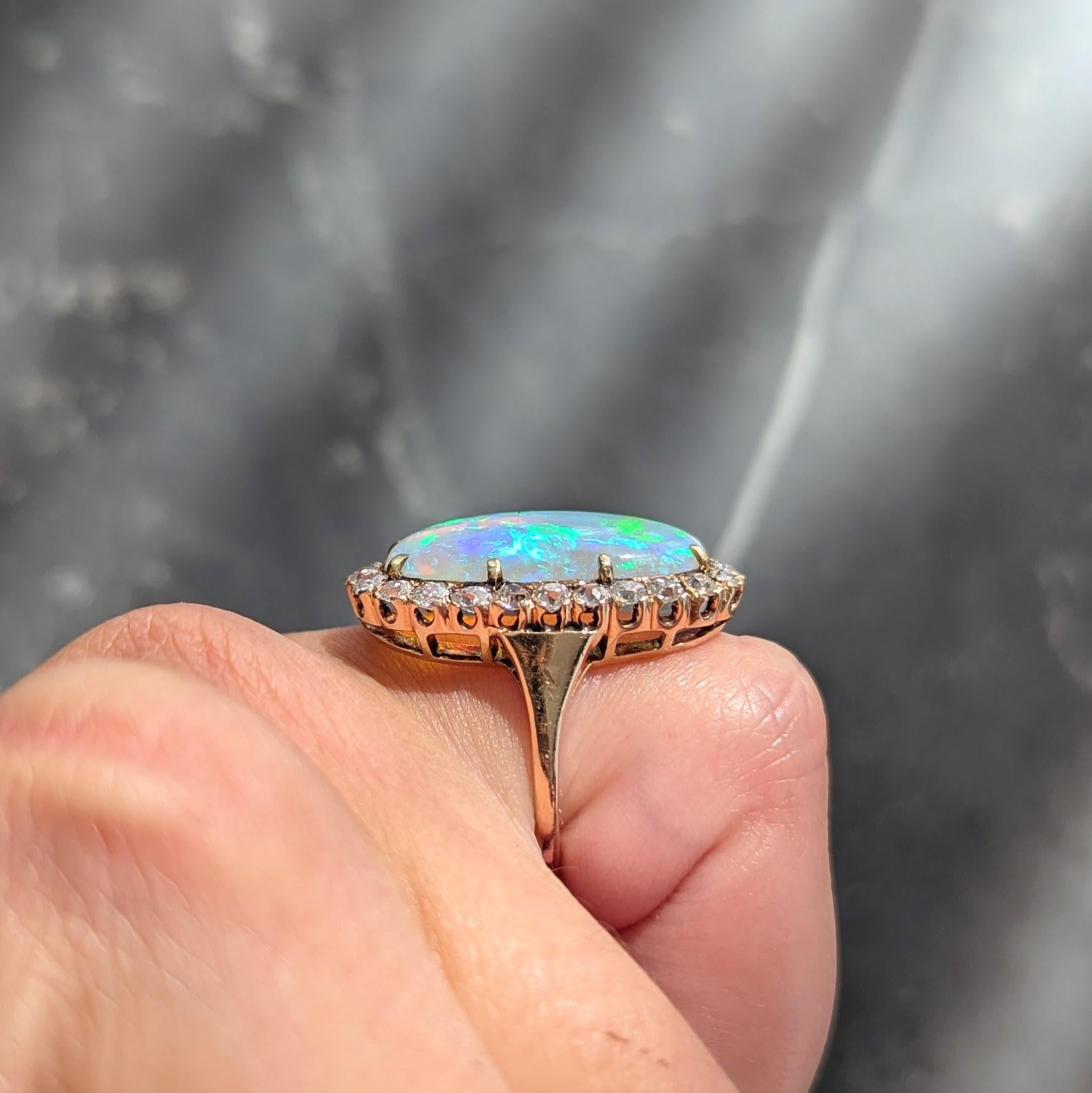 Victorian Jelly Opal Diamond 14 Karat Yellow Gold Antique Halo Cocktail Ring