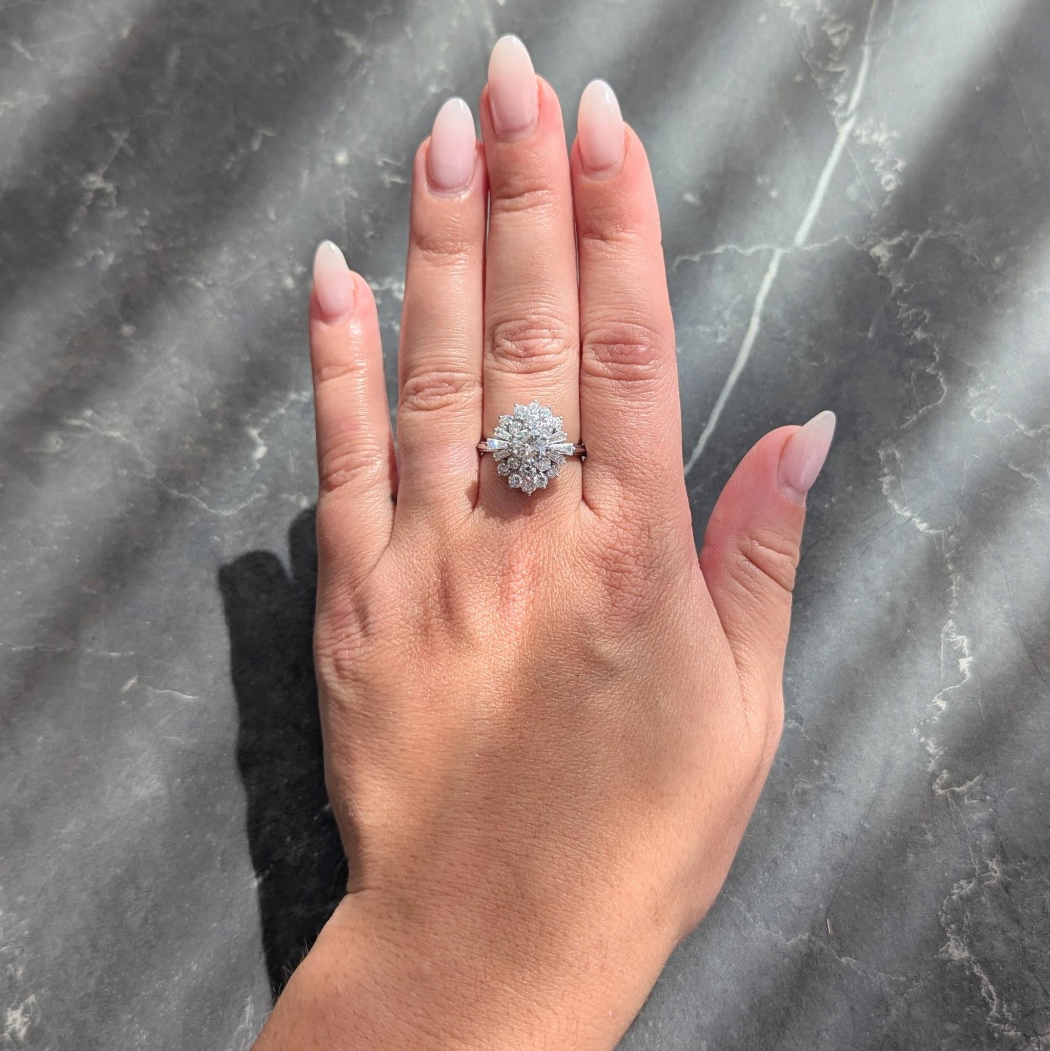 Mid-Century 2.37 CTW Diamond 18 Karat White Gold Vintage Cluster Ring