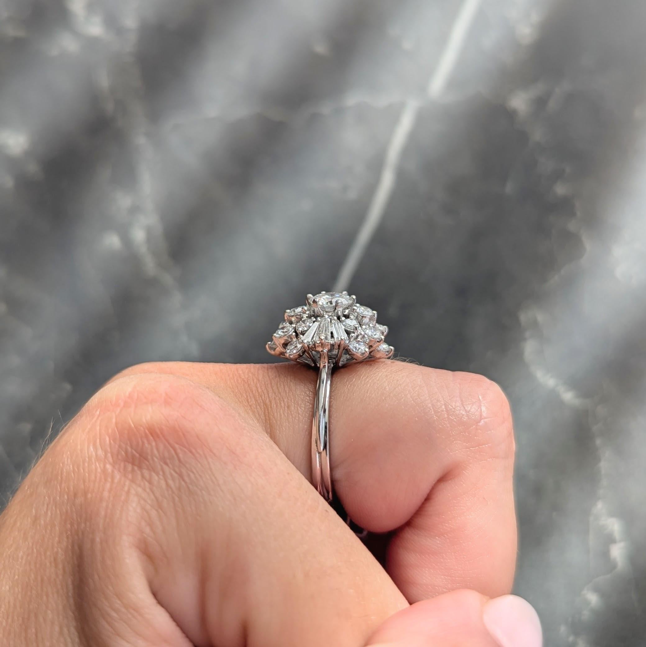 Mid-Century 2.37 CTW Diamond 18 Karat White Gold Vintage Cluster Ring