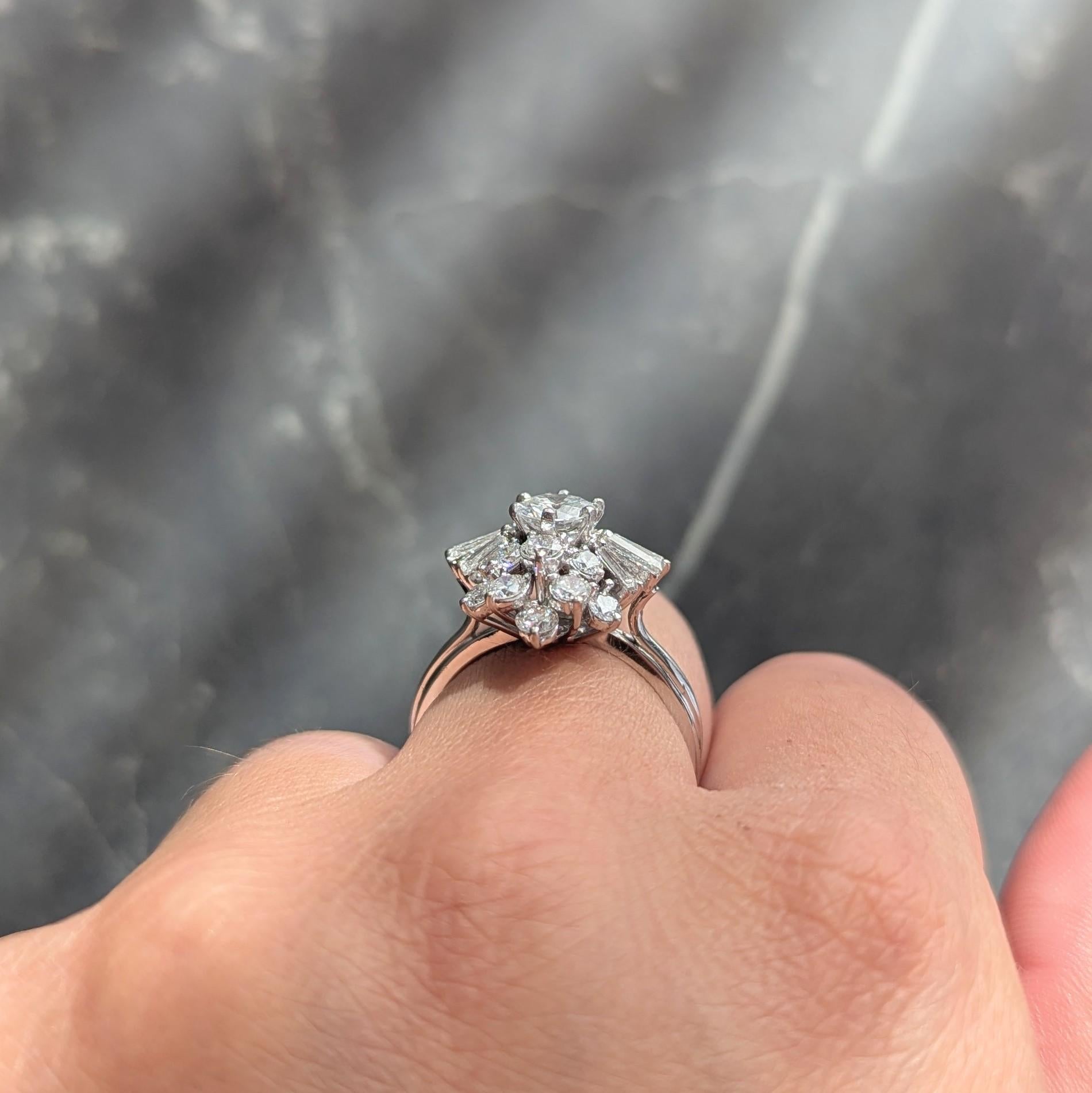 Mid-Century 2.37 CTW Diamond 18 Karat White Gold Vintage Cluster Ring
