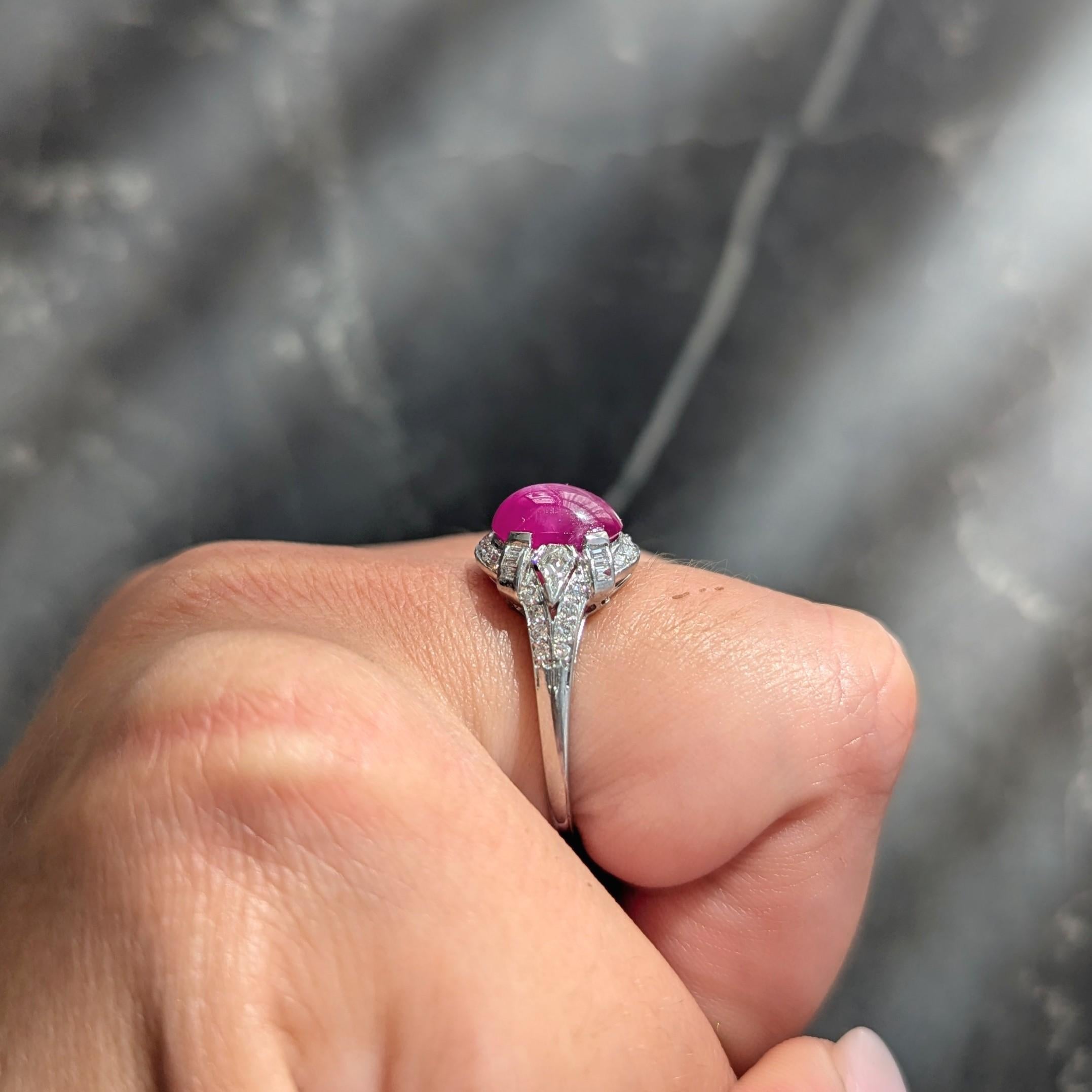 Mid-Century 4.10 CTW Star Ruby Diamond Platinum Vintage Bombé Ring