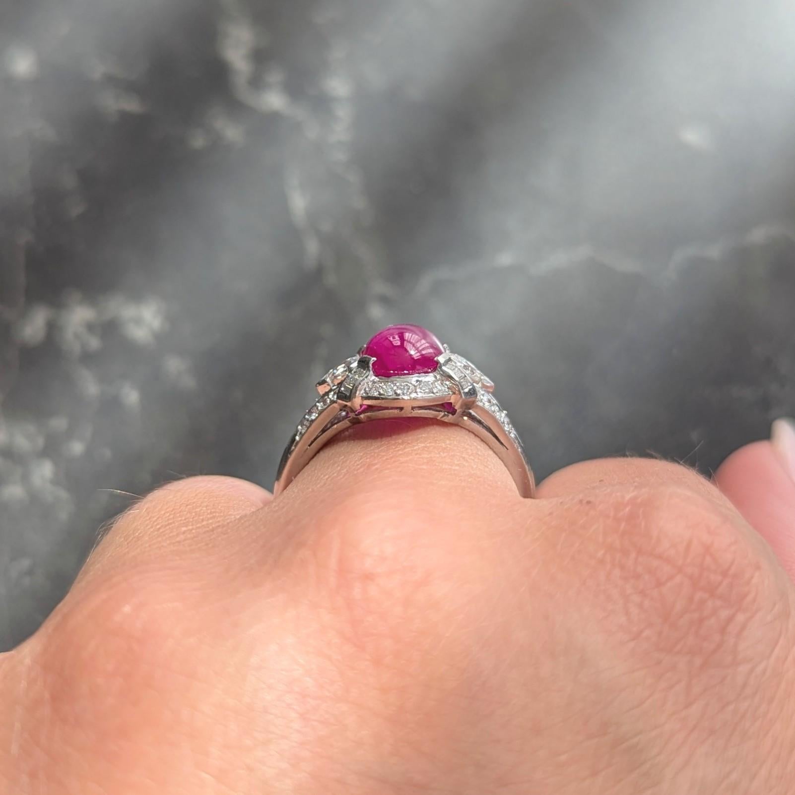 Mid-Century 4.10 CTW Star Ruby Diamond Platinum Vintage Bombé Ring