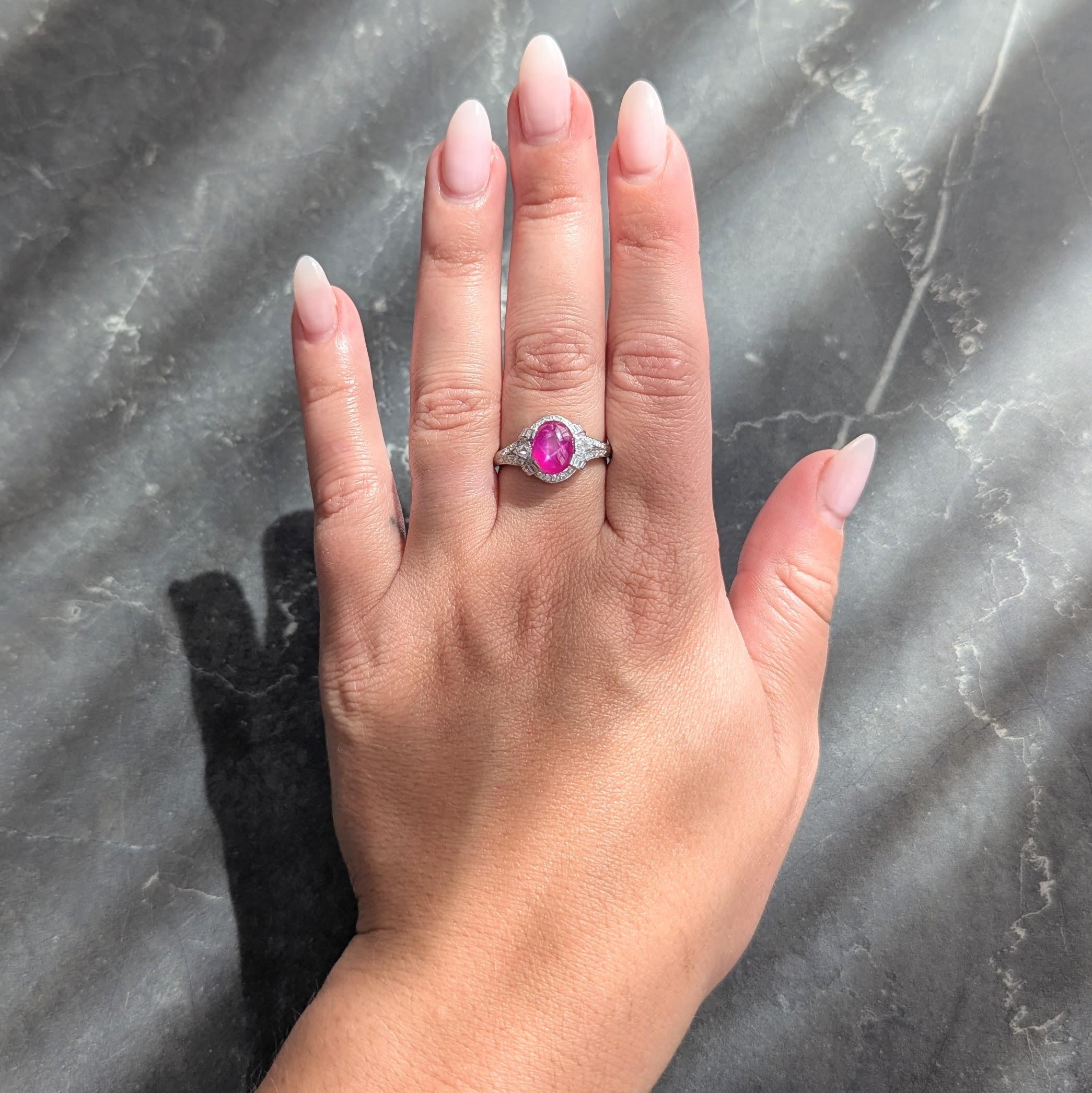 Mid-Century 4.10 CTW Star Ruby Diamond Platinum Vintage Bombé Ring