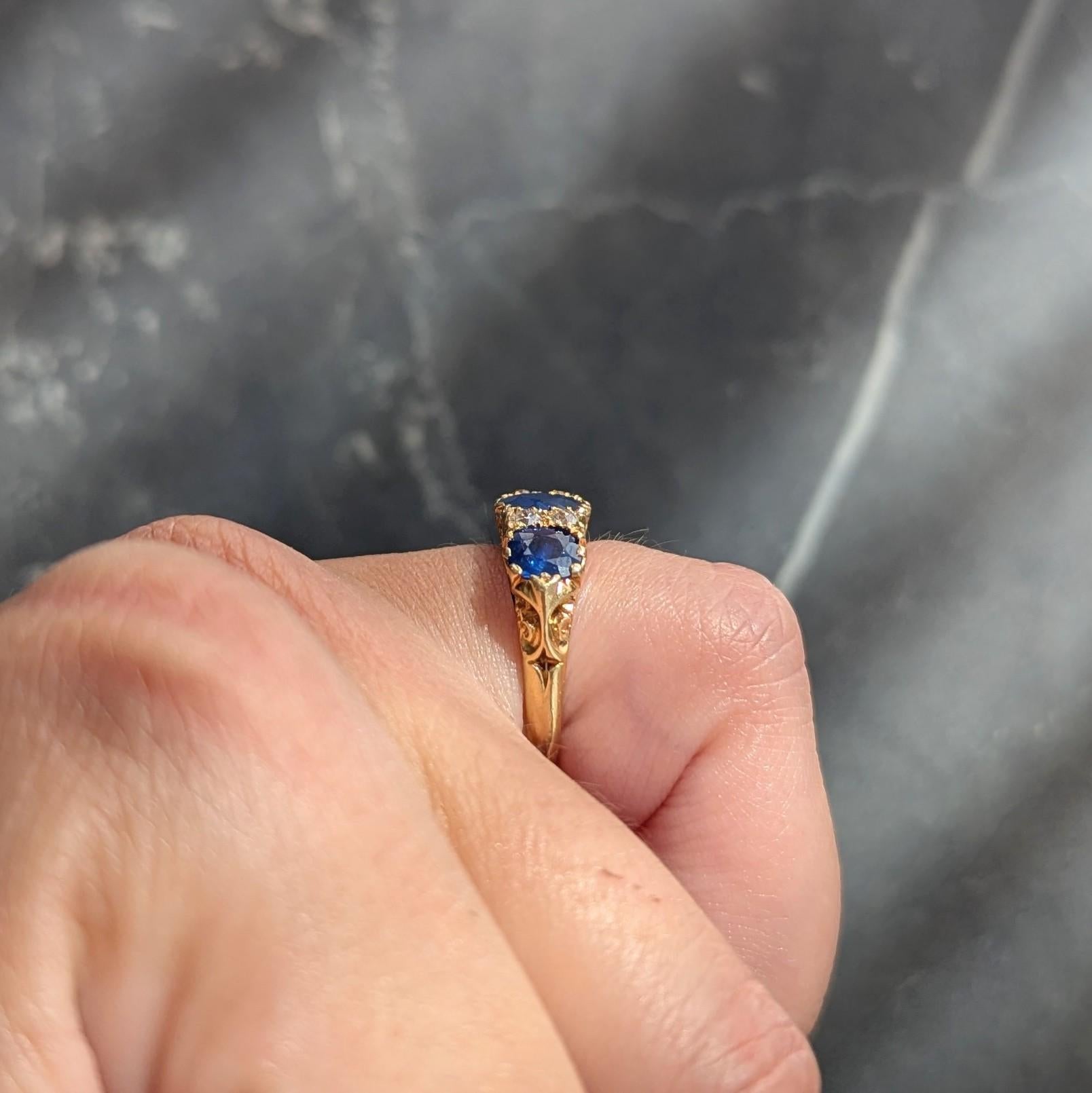 Victorian 2.14 CTW Sapphire Diamond 18K Yellow Gold Antique Scrolling Band Ring