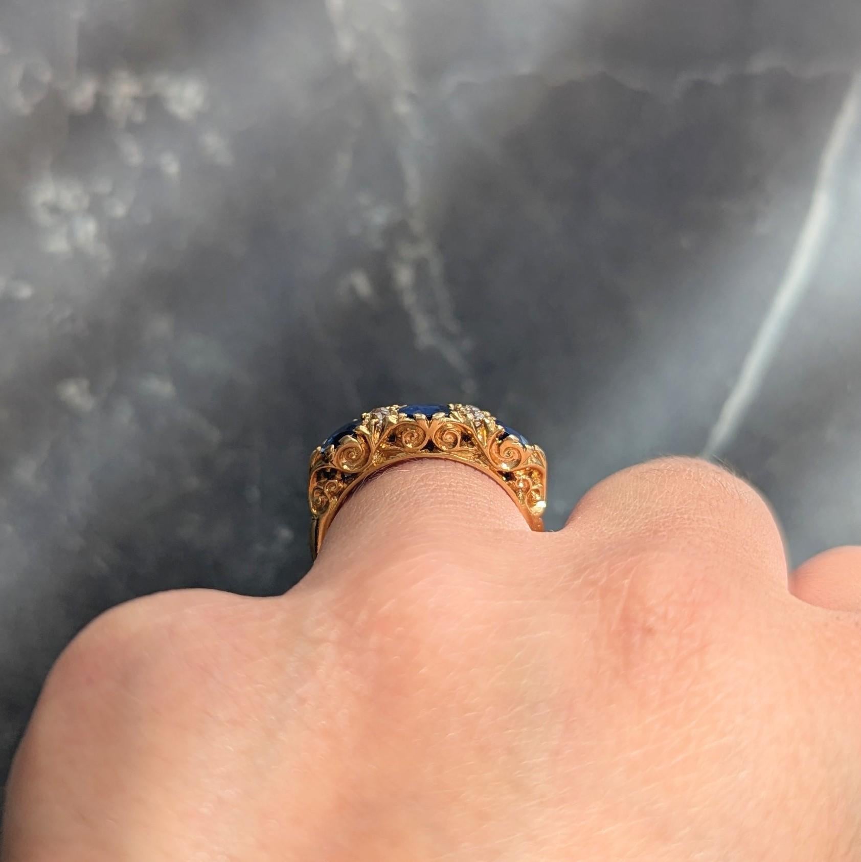 Victorian 2.14 CTW Sapphire Diamond 18K Yellow Gold Antique Scrolling Band Ring