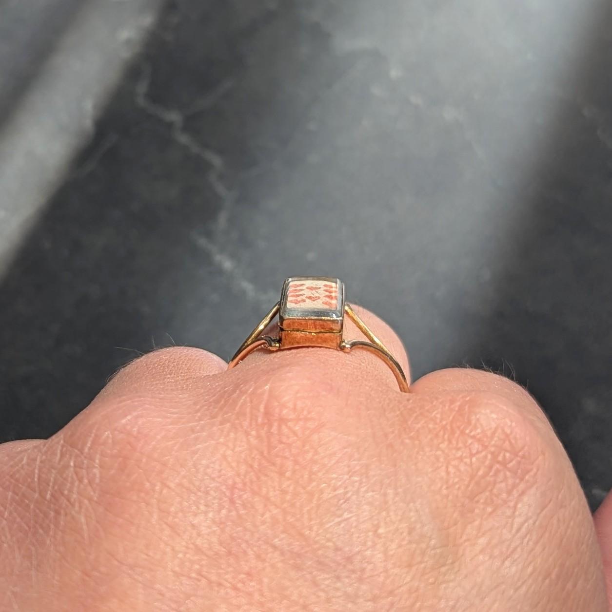 Georgian Quartz 14K Yellow Gold Antique Playing Card Double Compartment Ring