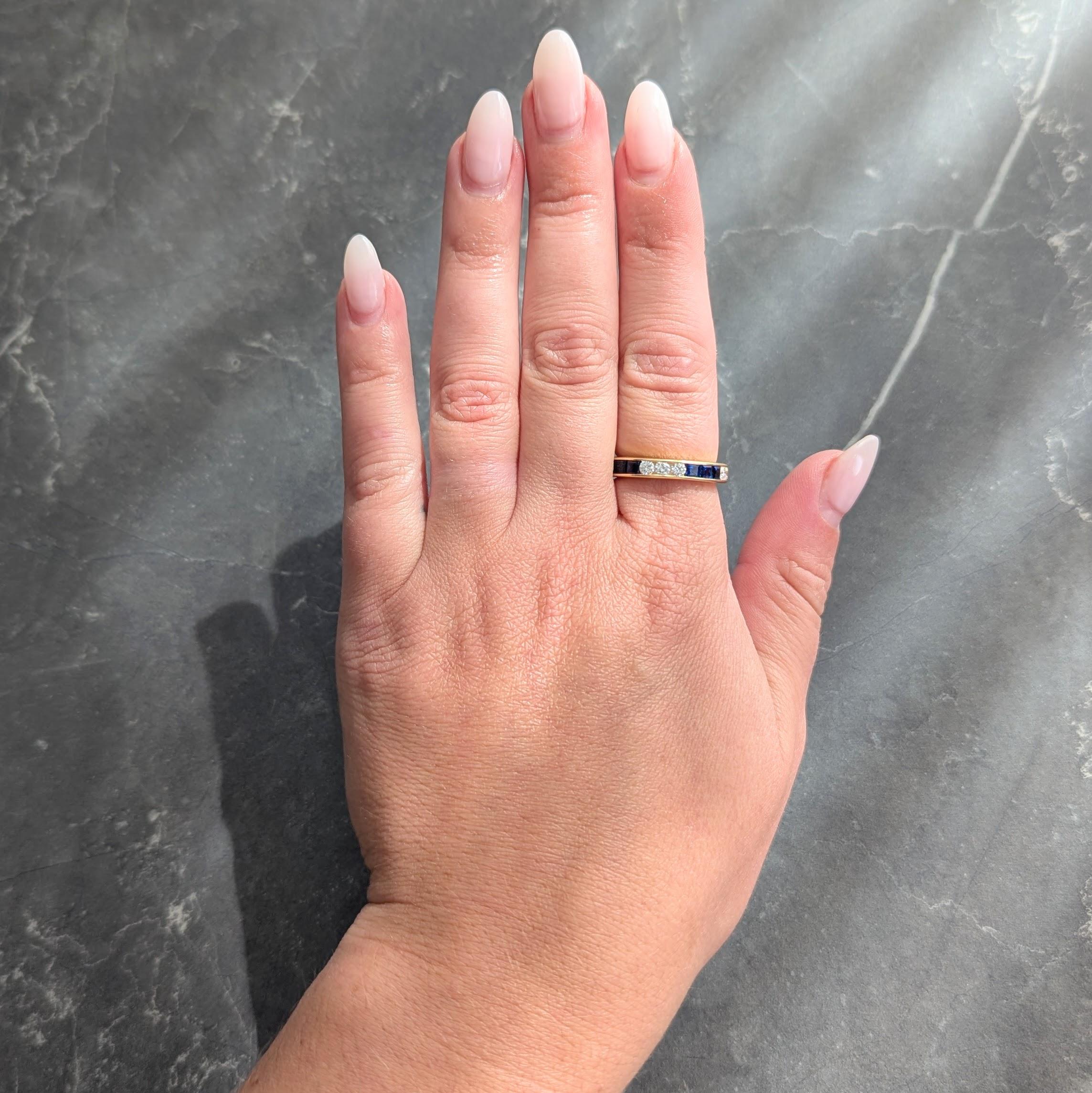 Contemporary 3.00 CTW Diamond Sapphire 18K Gold Eternity Channel Band Ring