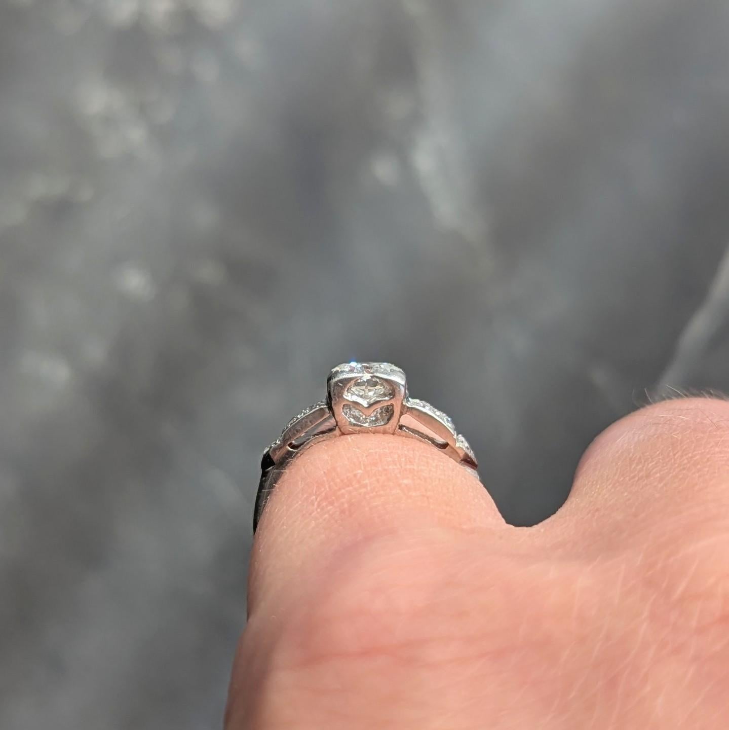 Art Deco Transitional Cut Diamond Platinum Vintage Arrow Engagement Ring
