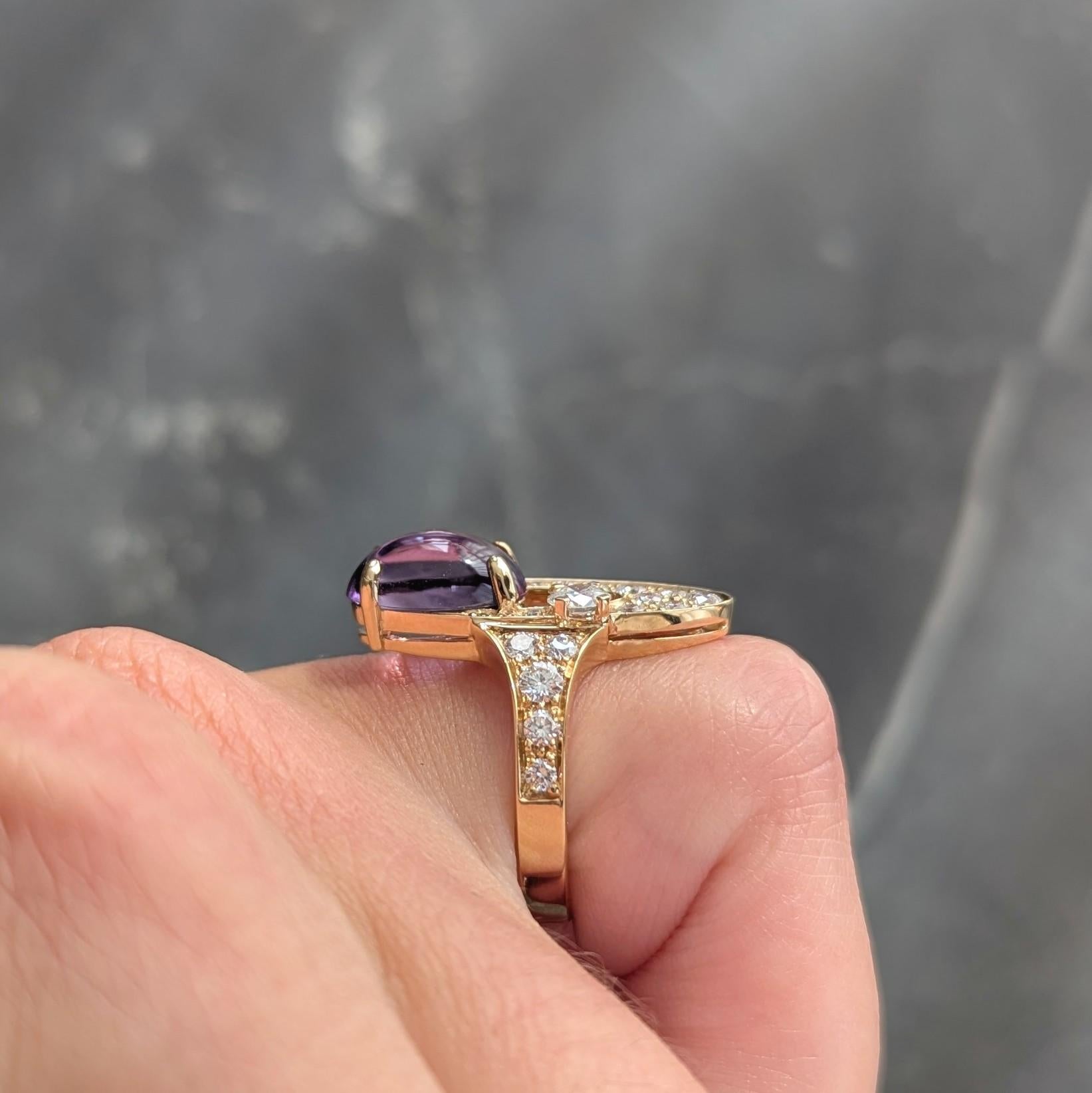 Bulgari 2000's 3.45 CTW Amethyst Diamond 18Kt Yellow Gold Elisia Navette Ring