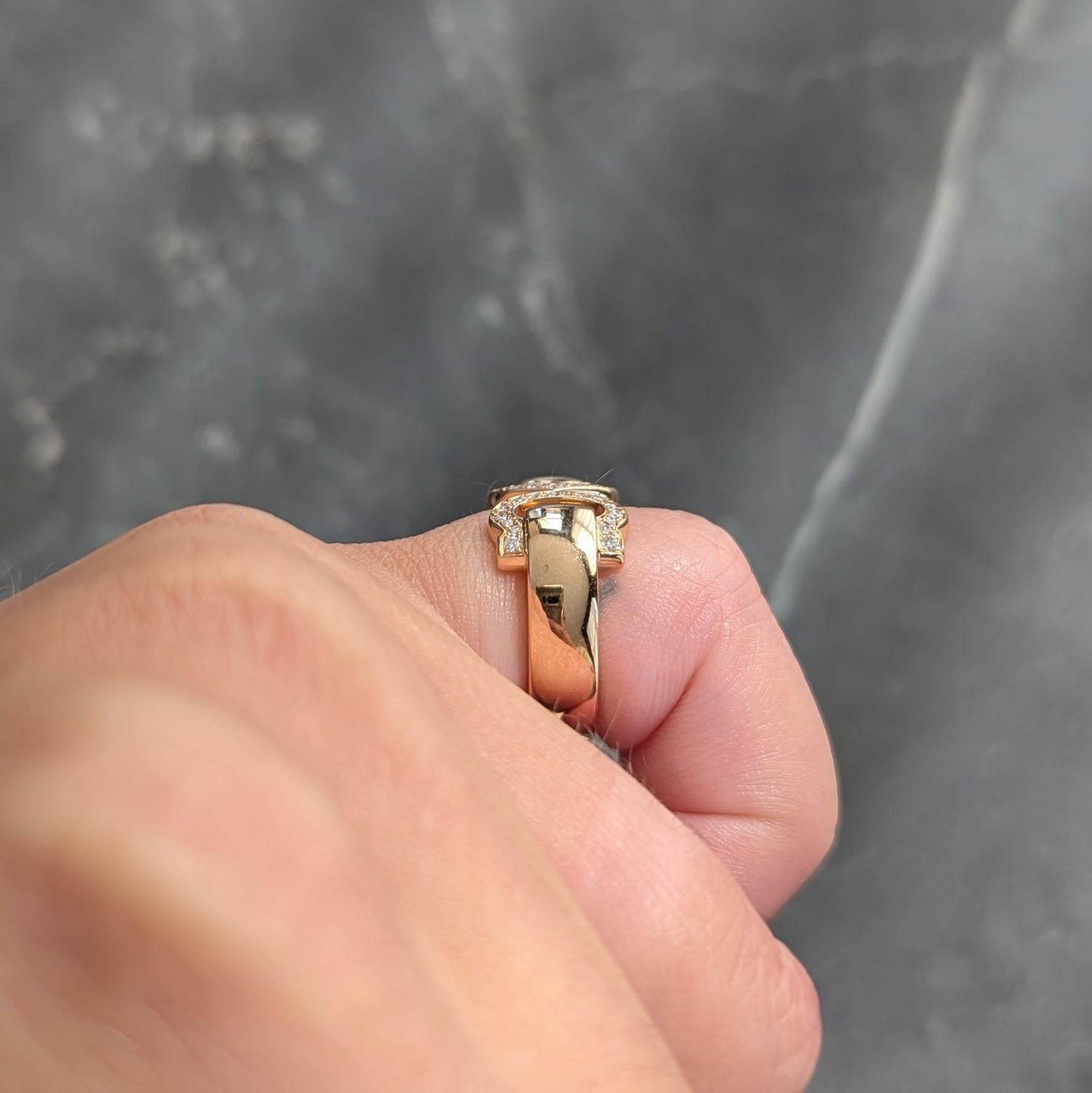 Cartier 2000's Diamond Platinum 18 Karat Rose Gold 2C Boucluse Cuff Band Ring