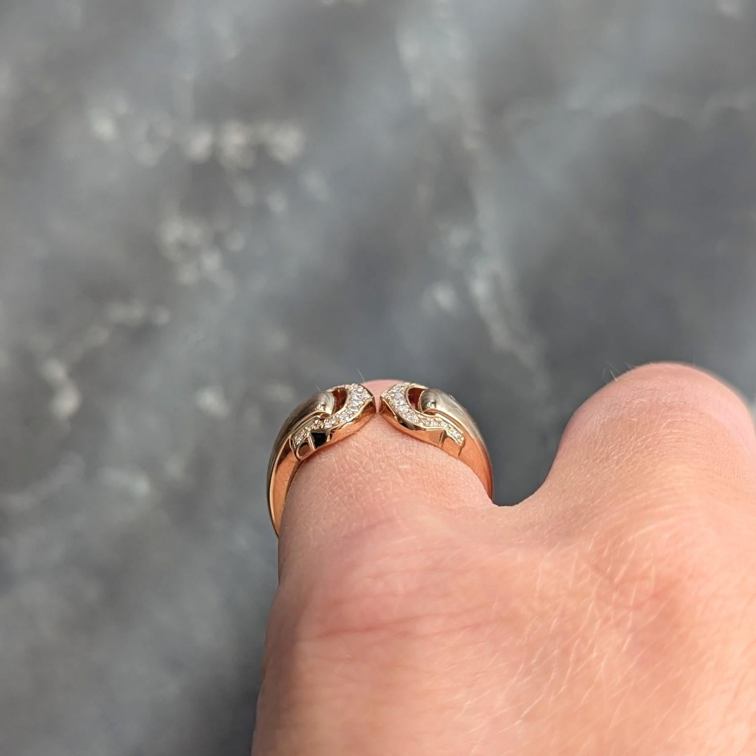 Cartier 2000's Diamond Platinum 18 Karat Rose Gold 2C Boucluse Cuff Band Ring