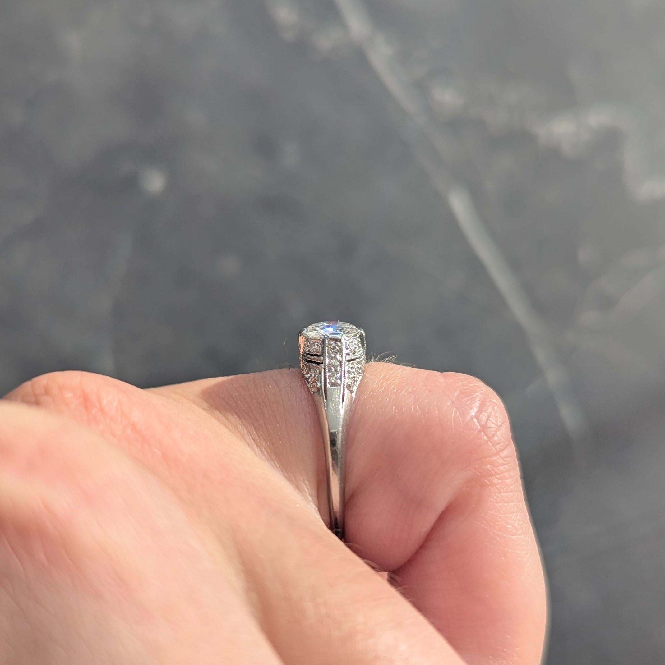 Art Deco 1.14 CTW Diamond Platinum Vintage Bombé Engagement Ring